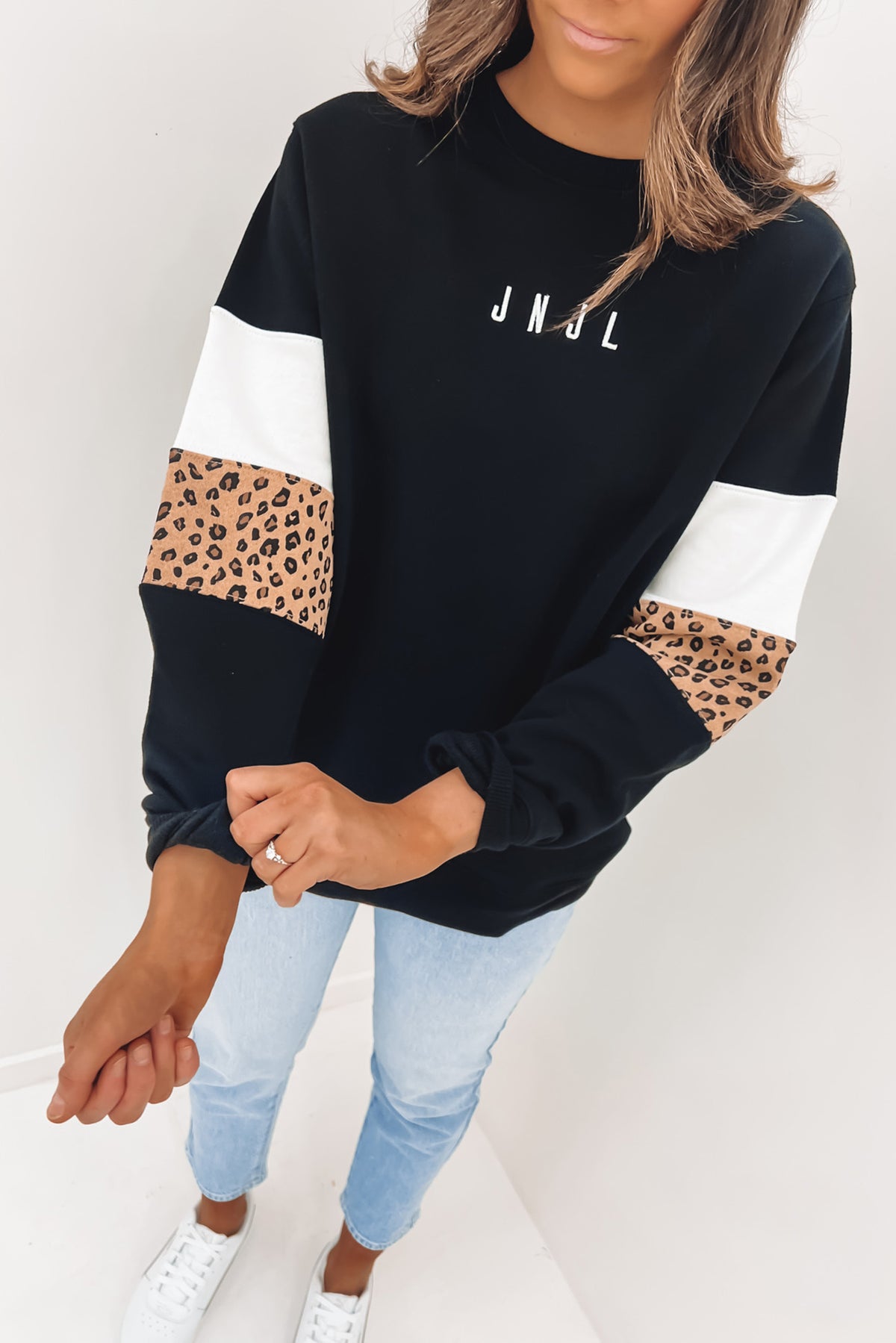 Leopard panel drop shoulder on sale sweatshirt