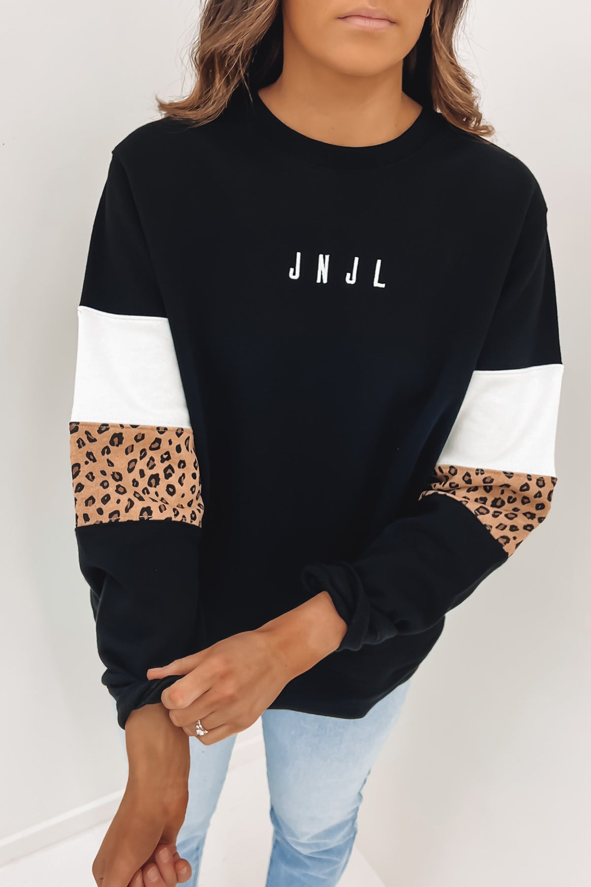 Leopard panel drop hot sale shoulder sweatshirt