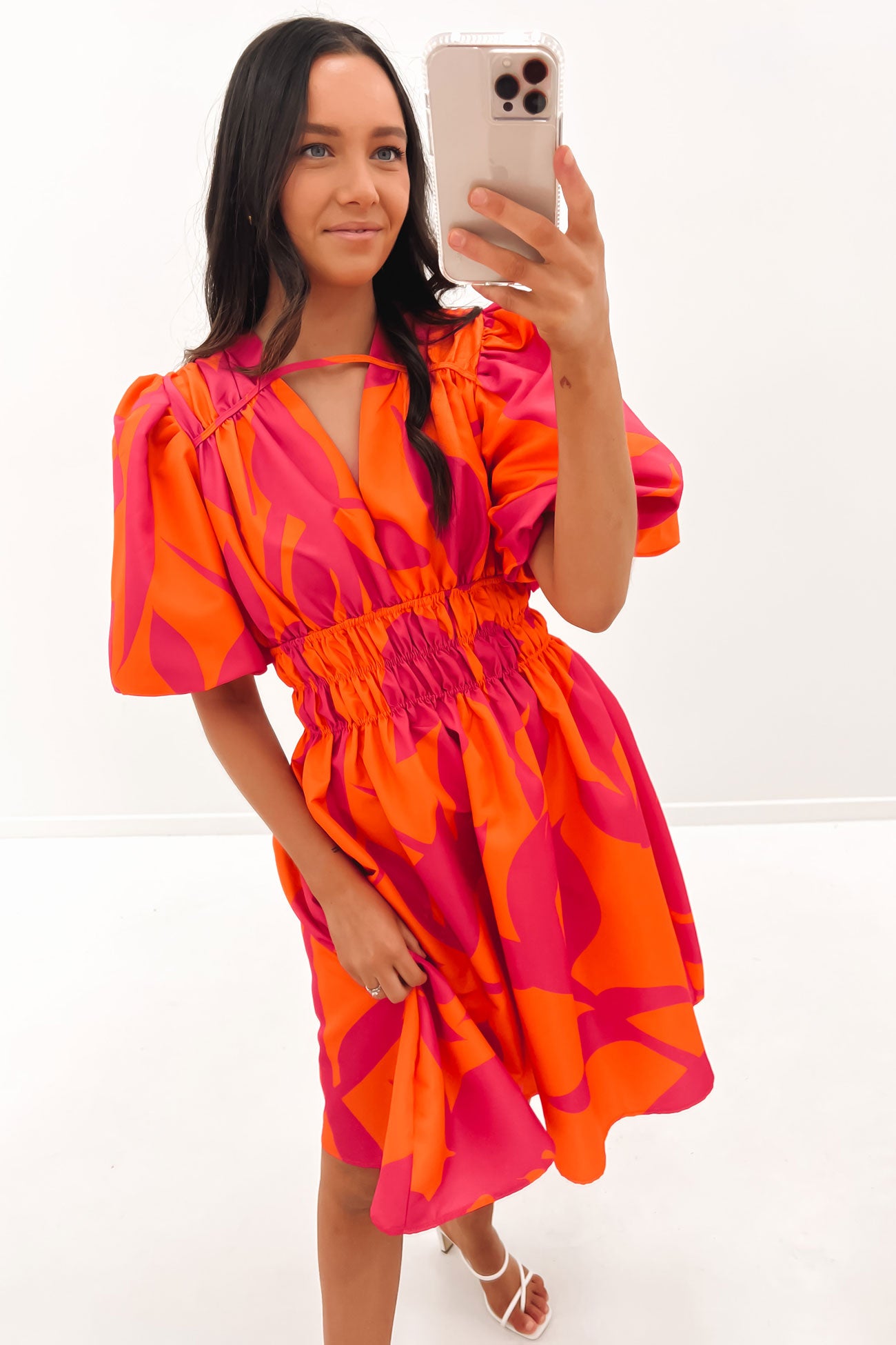 Jackie Midi Dress Orange Pink