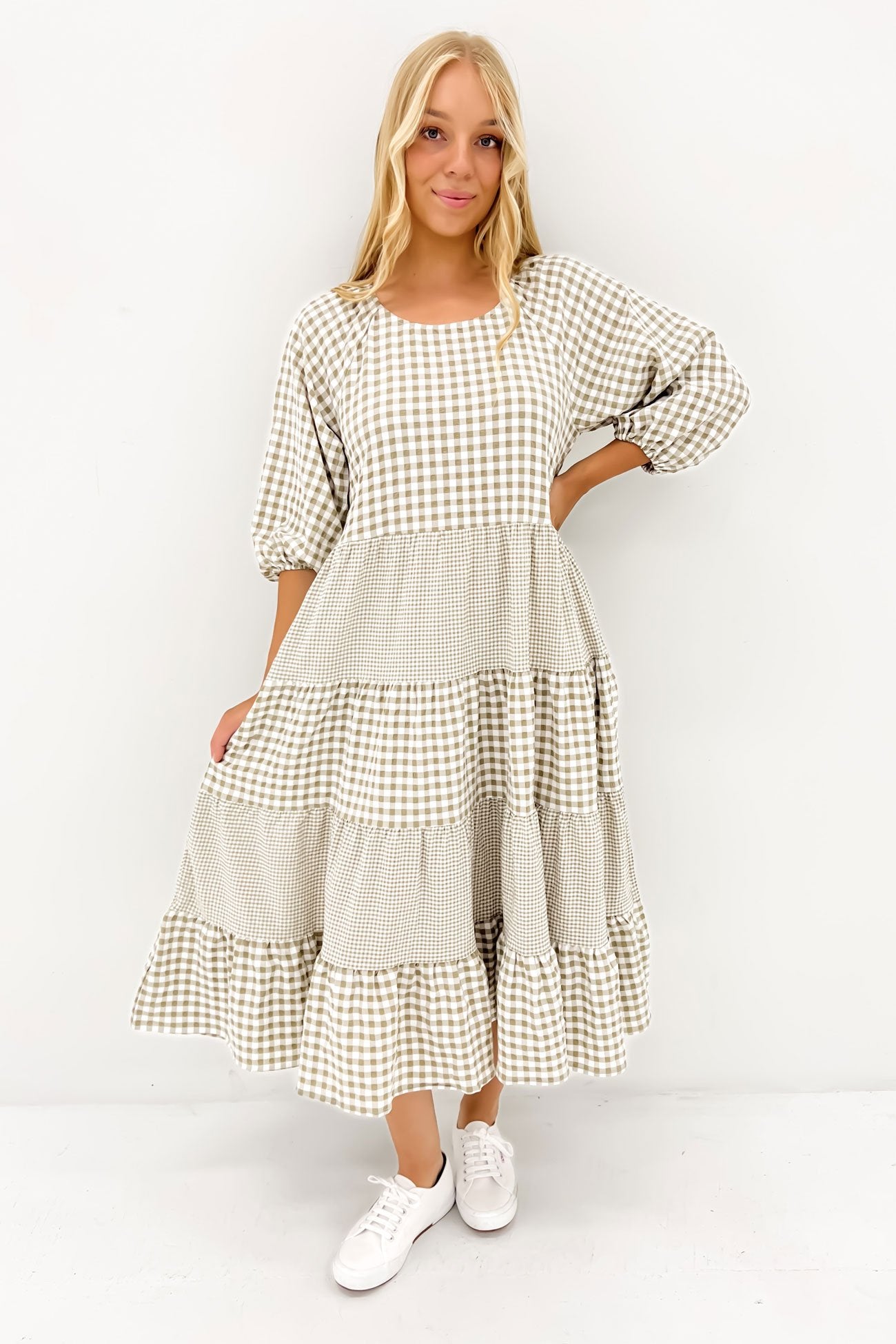 Jada Midi Dress Beige Check