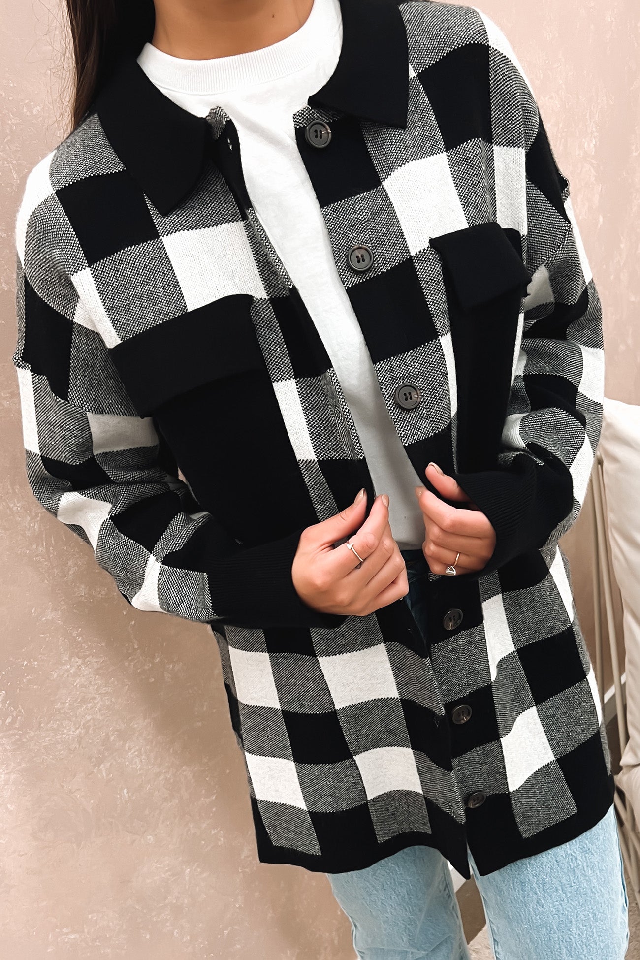 Kasey Knitted Shacket Black Check