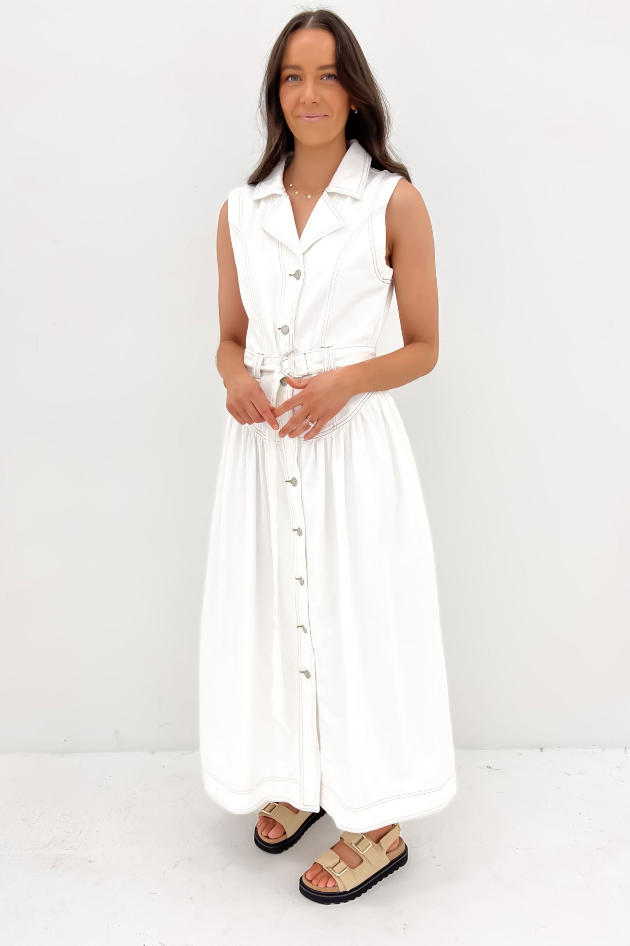 Kass Denim Maxi Dress White