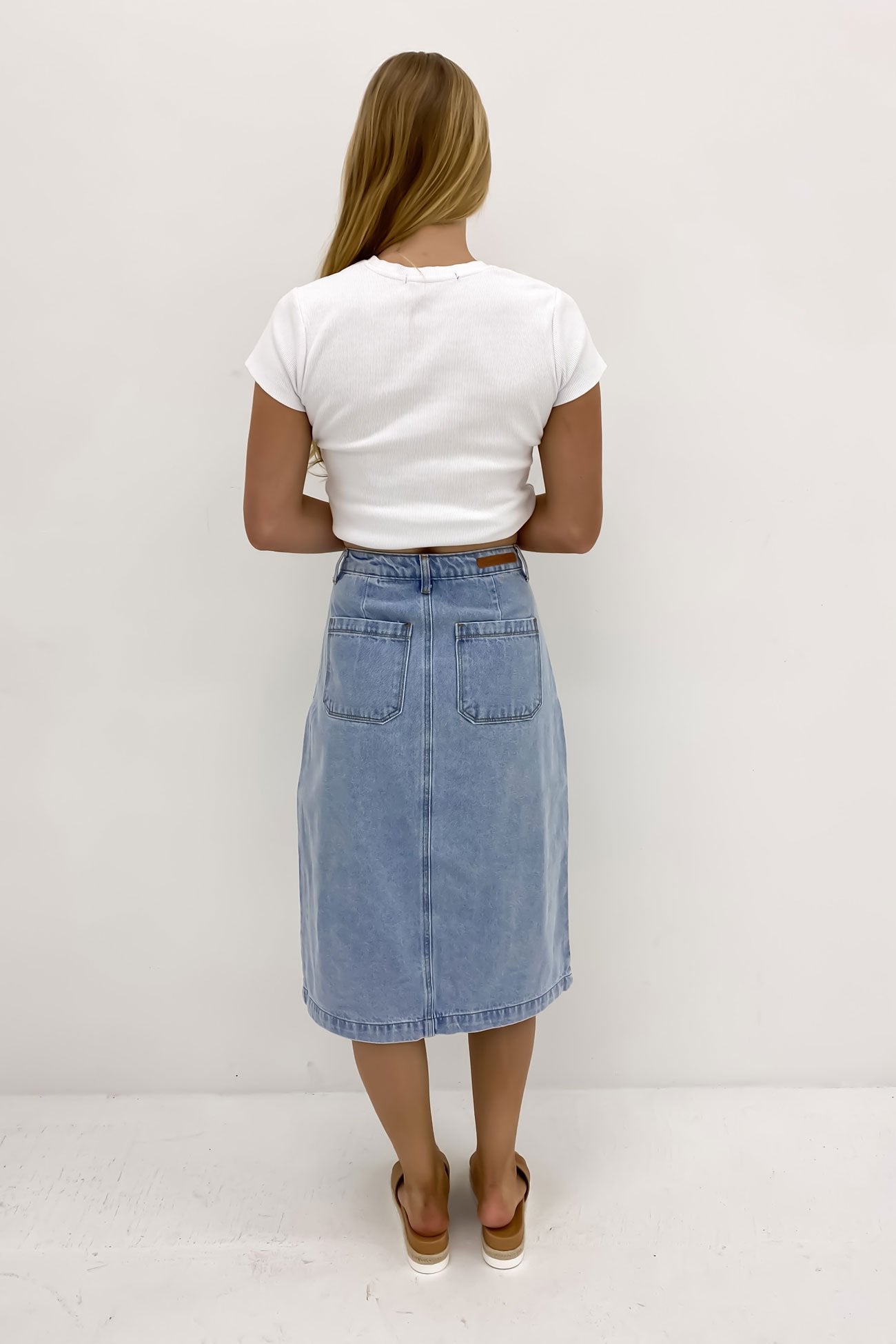 Kaydyn Denim Midi Skirt Blue