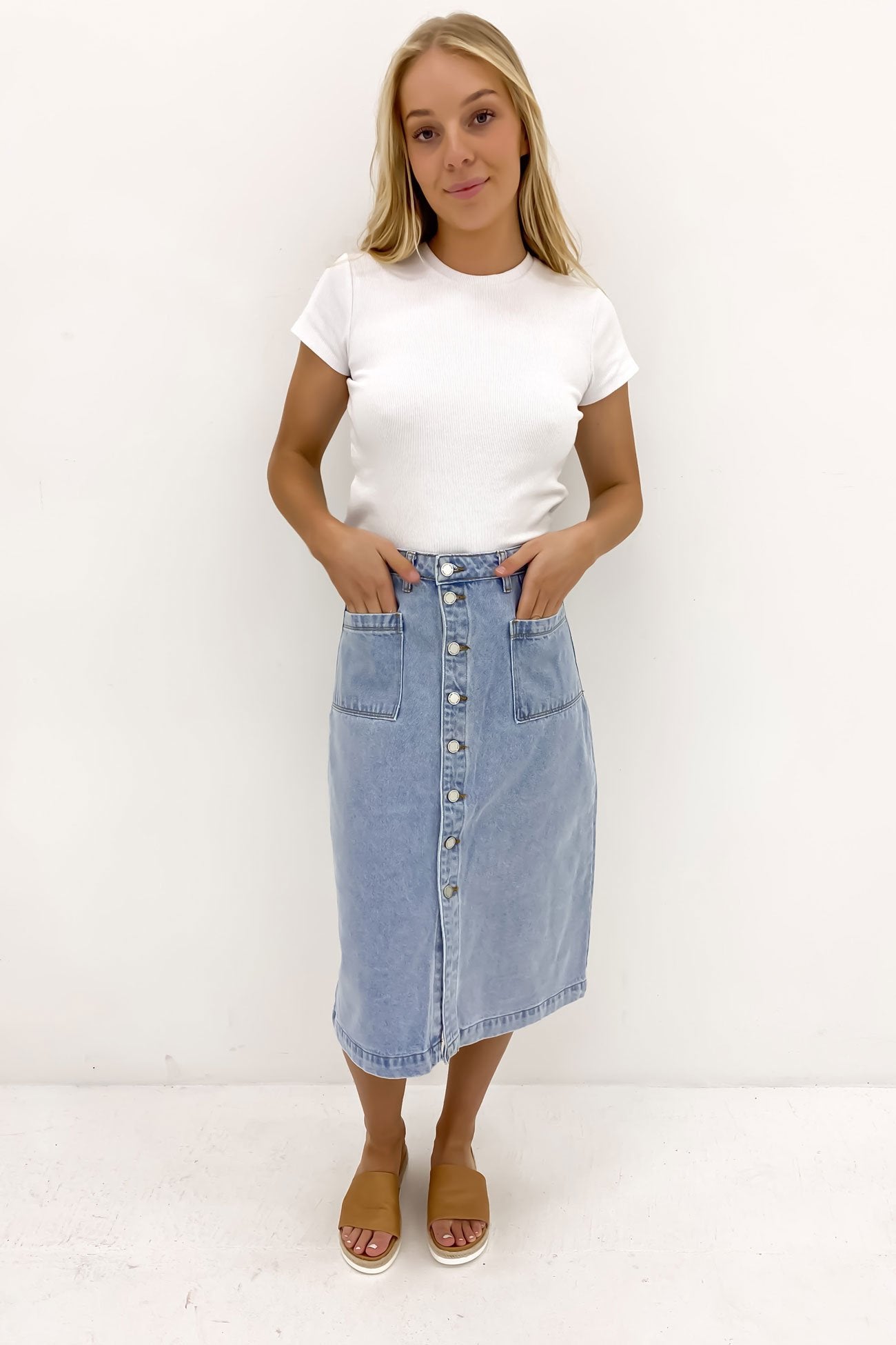 Kaydyn Denim Midi Skirt Blue