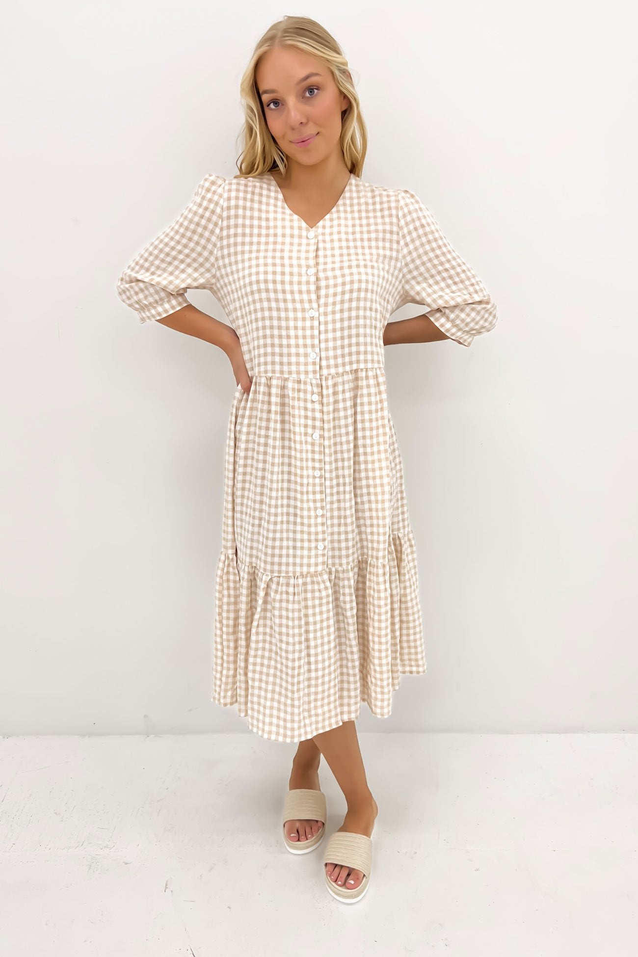 Kaylah Midi Dress Latte Gingham