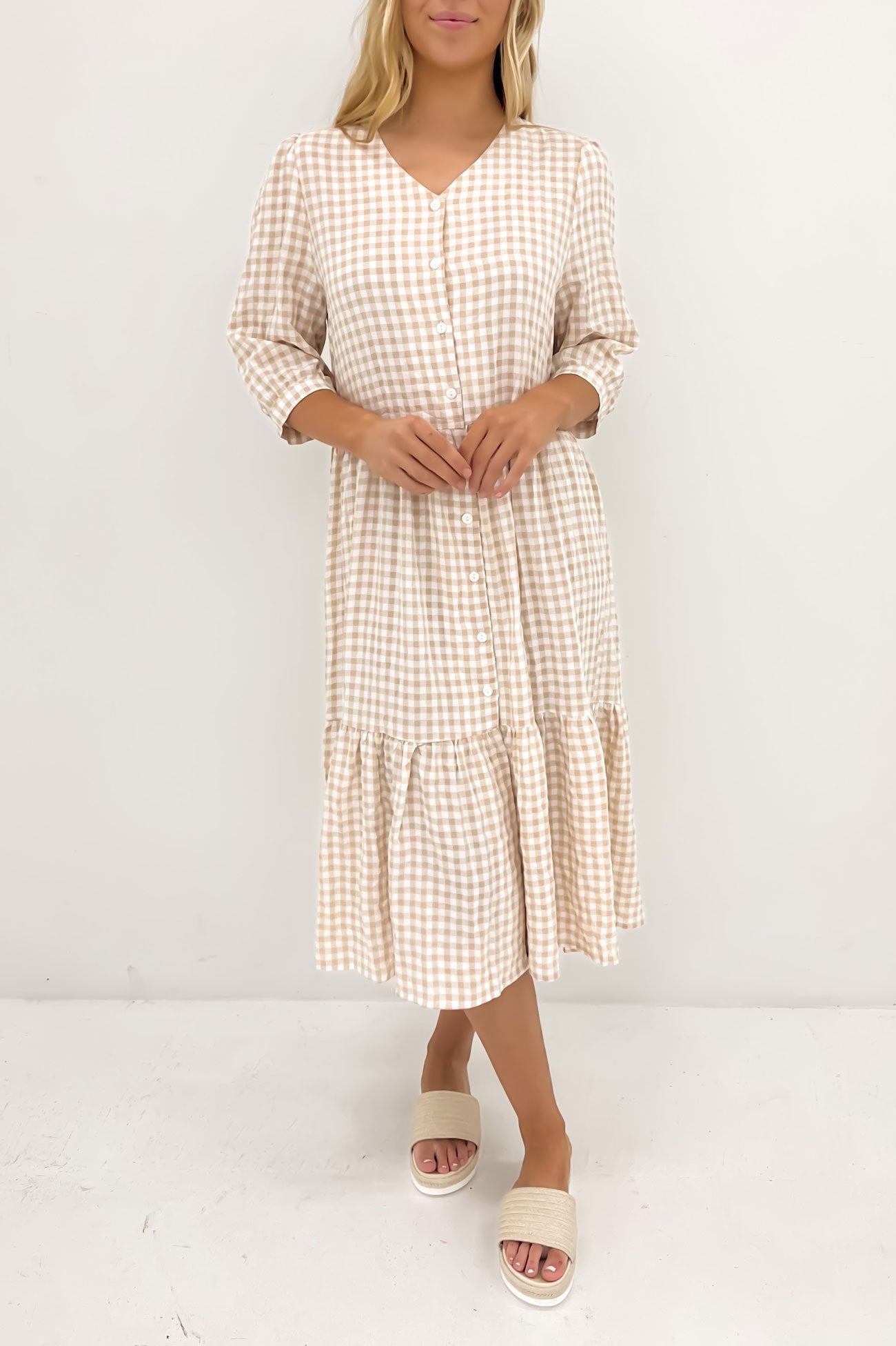 Kaylah Midi Dress Latte Gingham