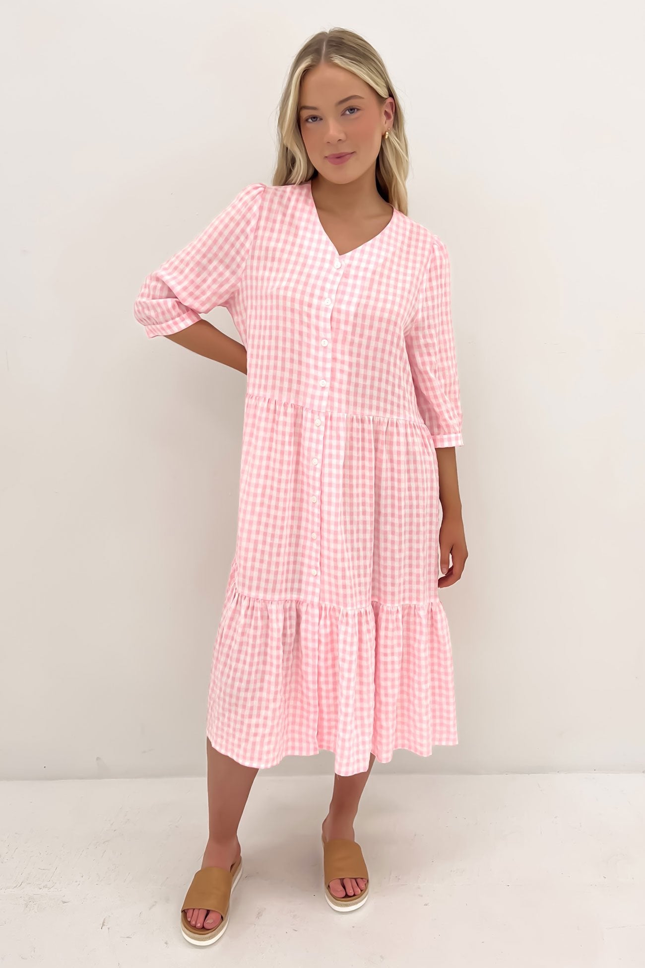 Kaylah Midi Dress Pink Gingham