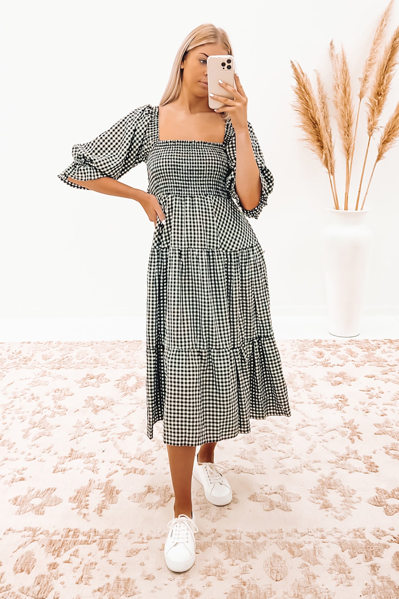 Kelsey Midi Dress Black Check