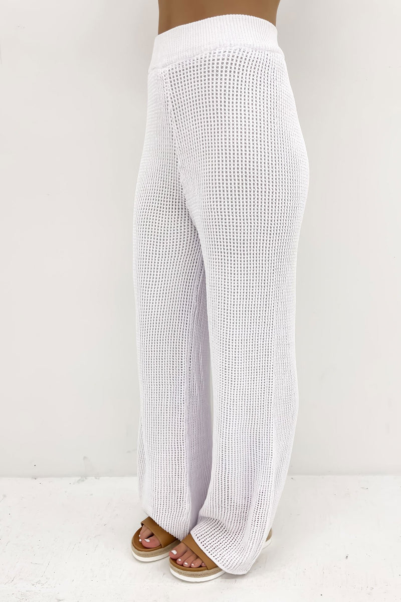 WHITE RIBBED PALAZZO PANT SET – L'ABEYE