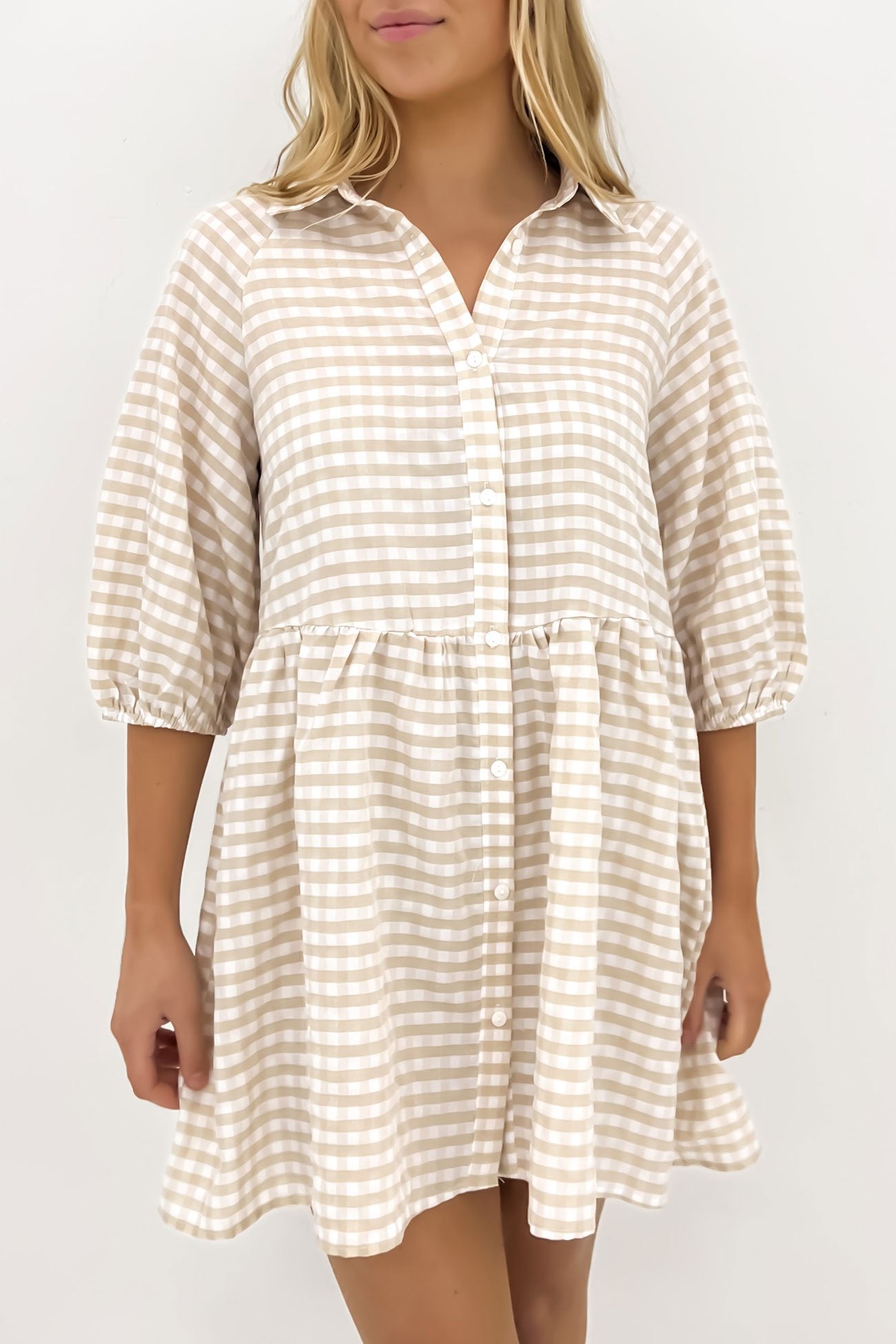 Leesa Mini Dress Latte Gingham