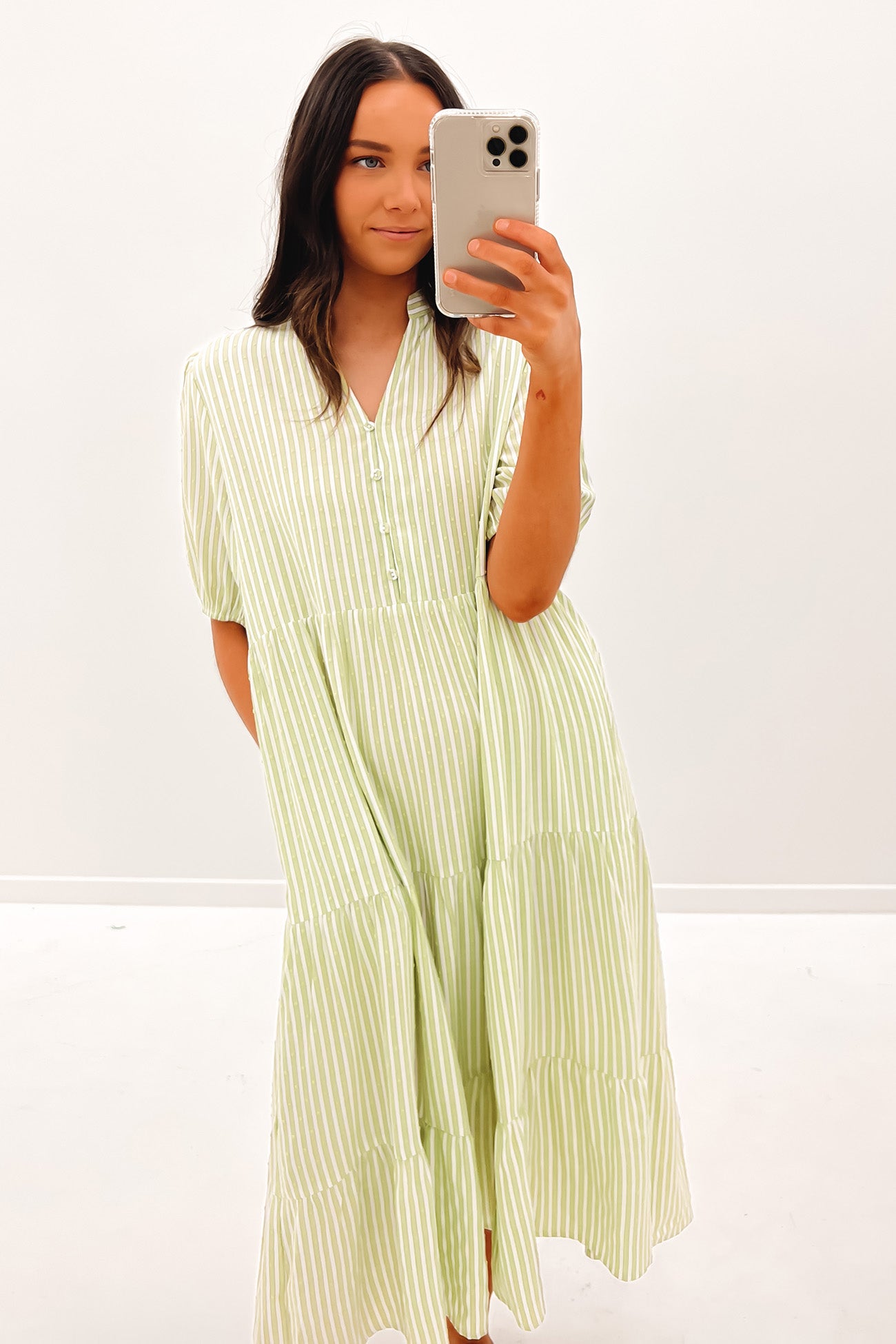 Leilani Midi Dress Green Stripe