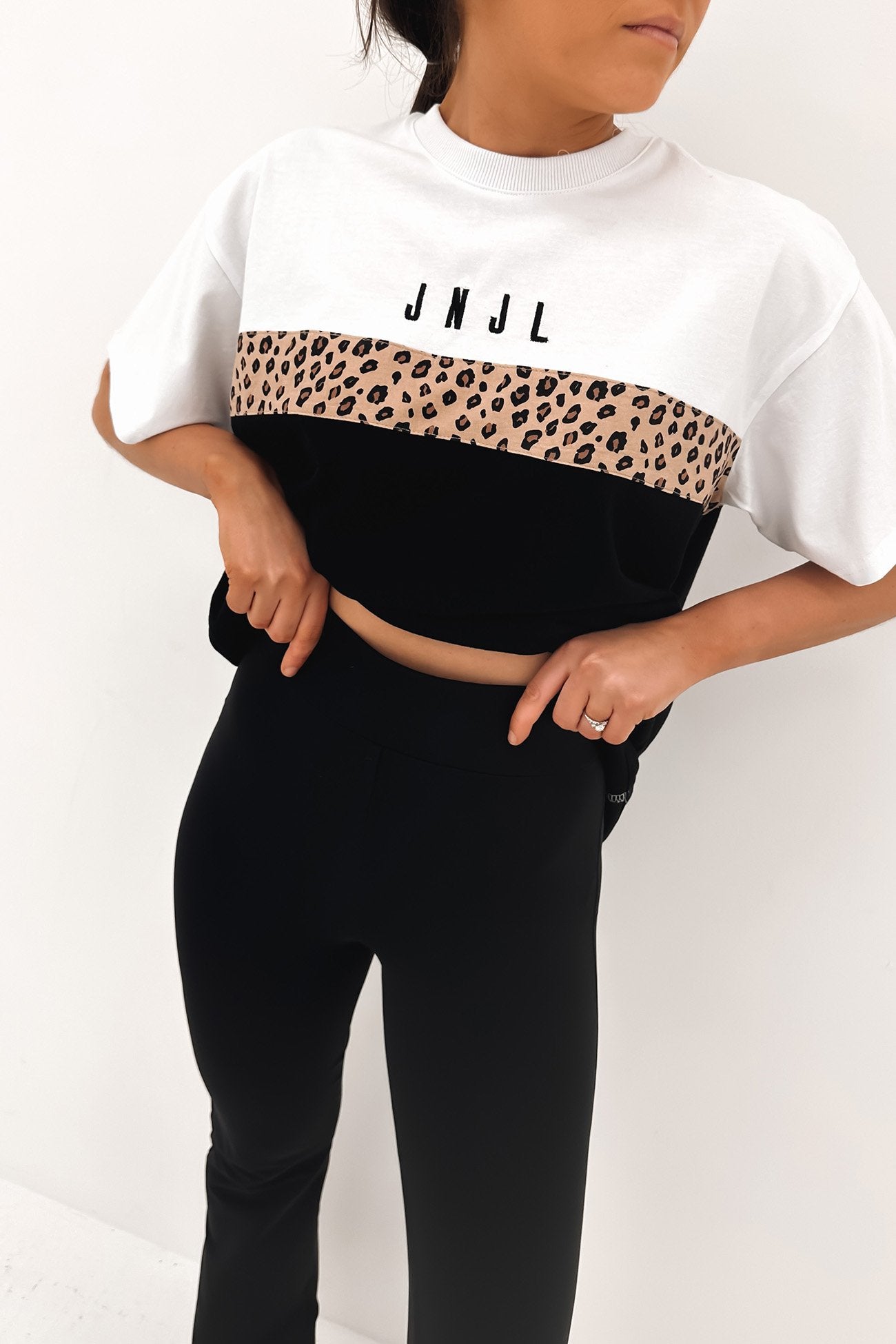 Leopard Panel Up Tee Black