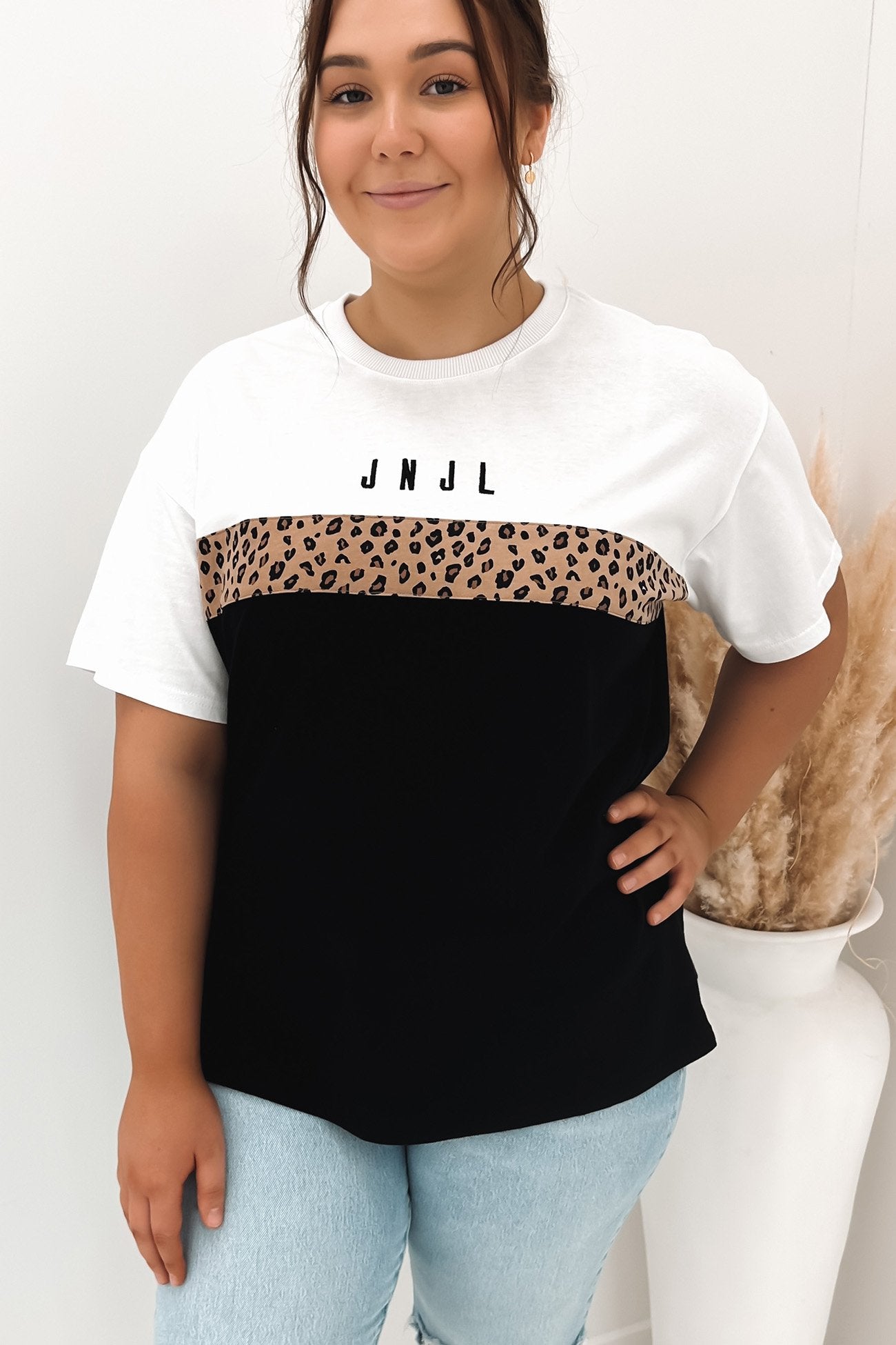 Leopard Panel Up Tee Black