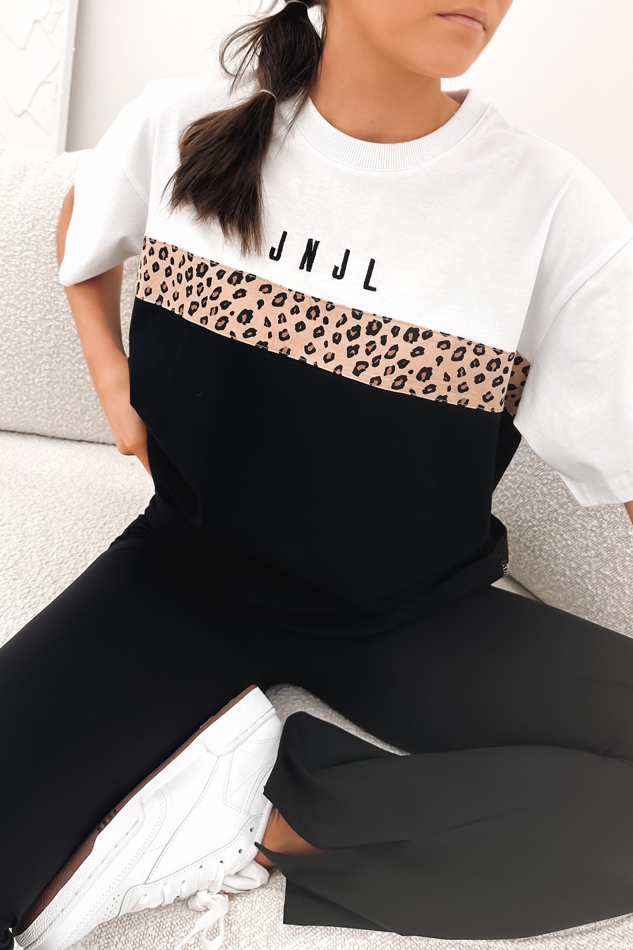 Leopard Panel Up Tee Black