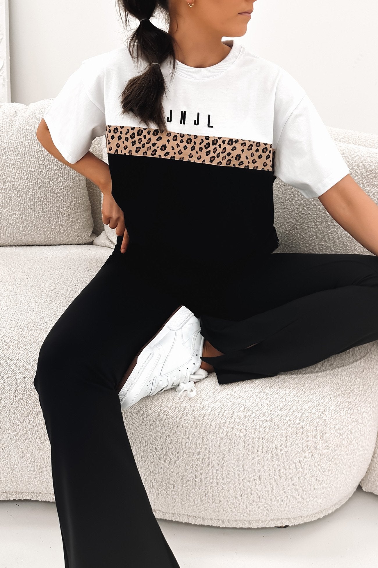 Leopard Panel Up Tee Black