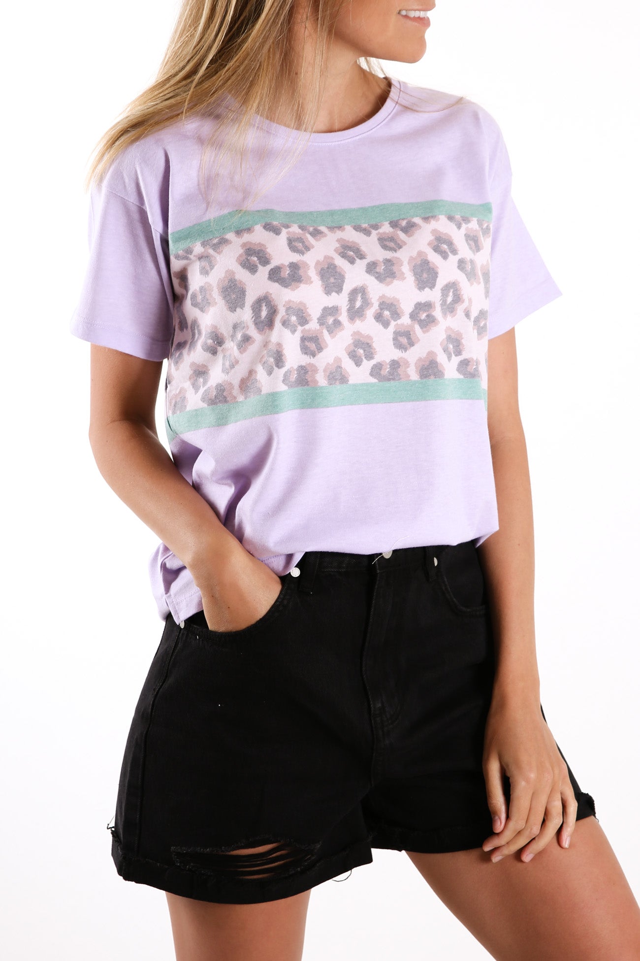 Leopard Panel Tee Purple