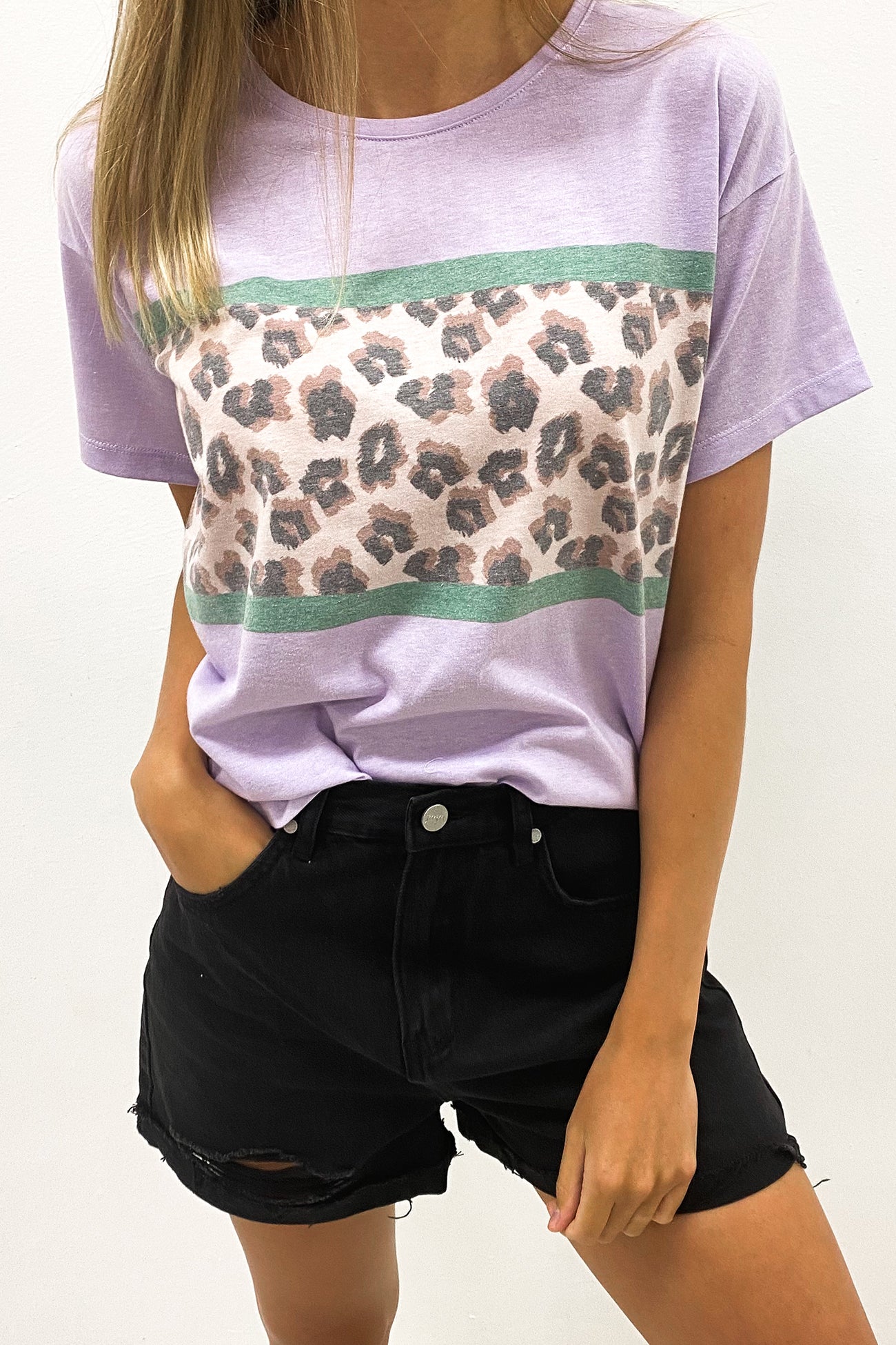 Leopard Panel Tee Purple