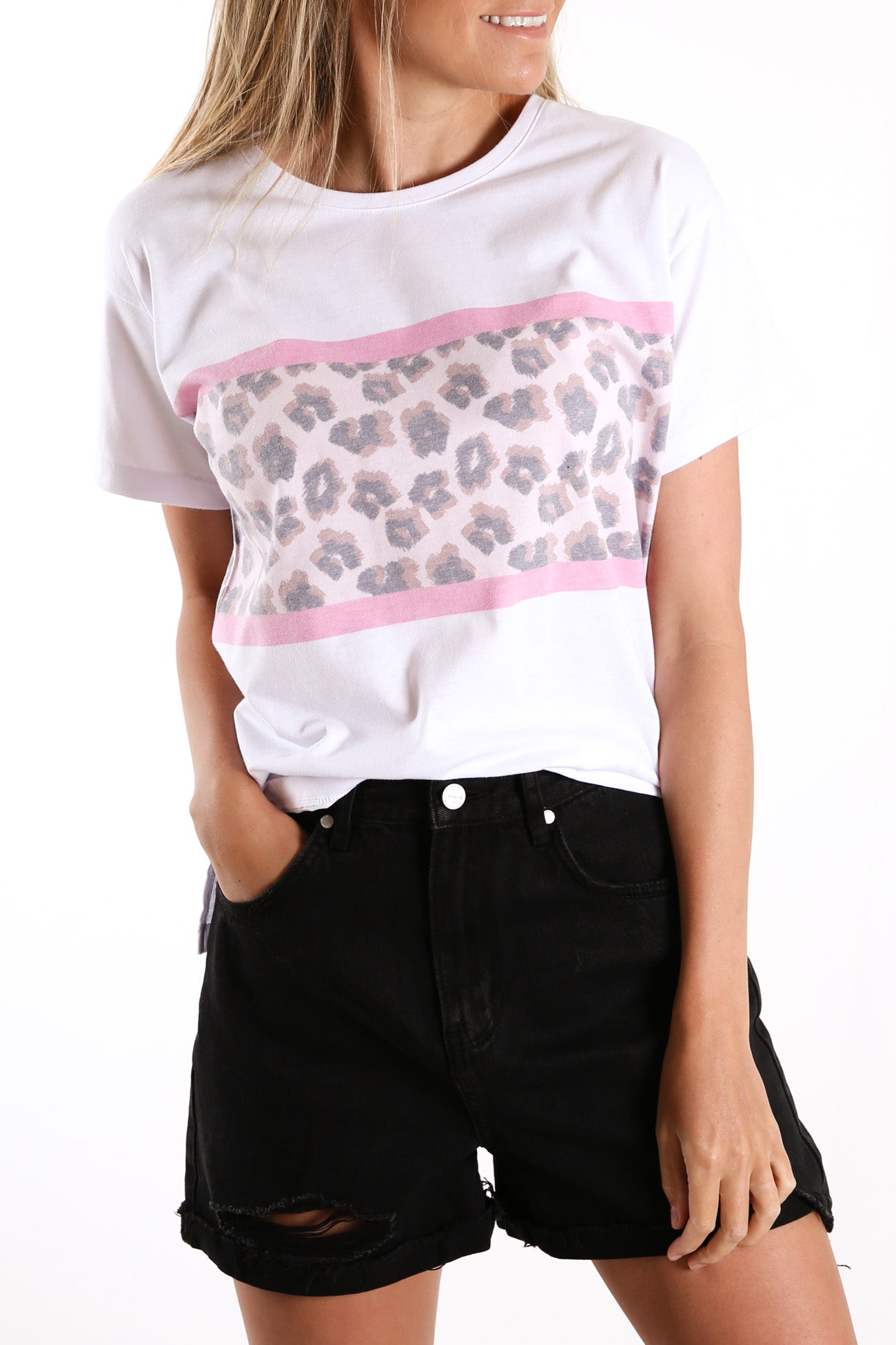 Leopard Panel Tee White