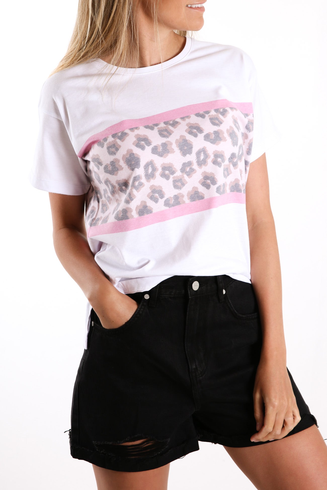 Leopard Panel Tee White