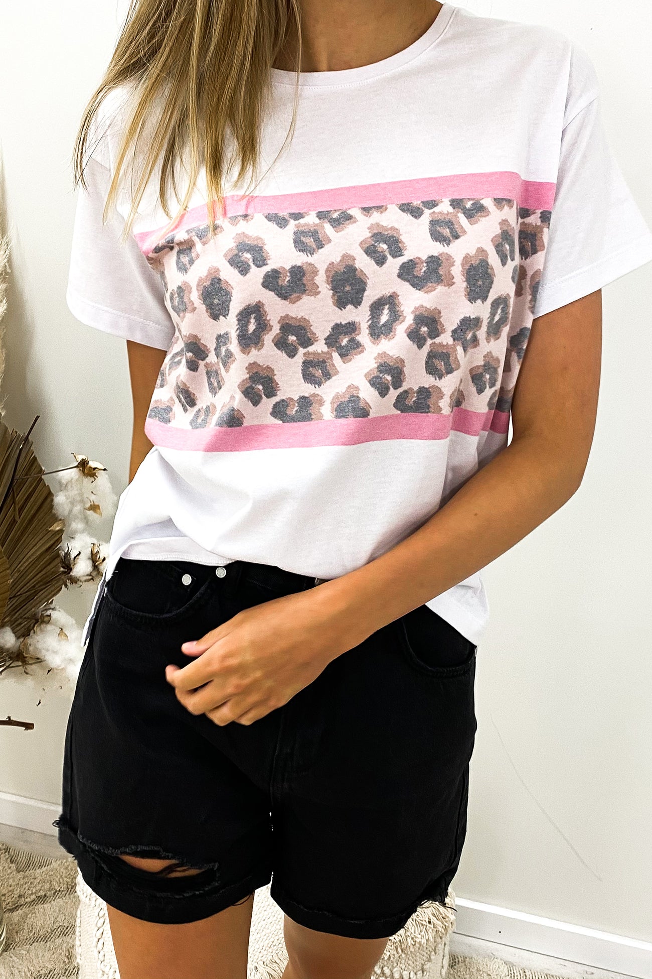 Leopard Panel Tee White