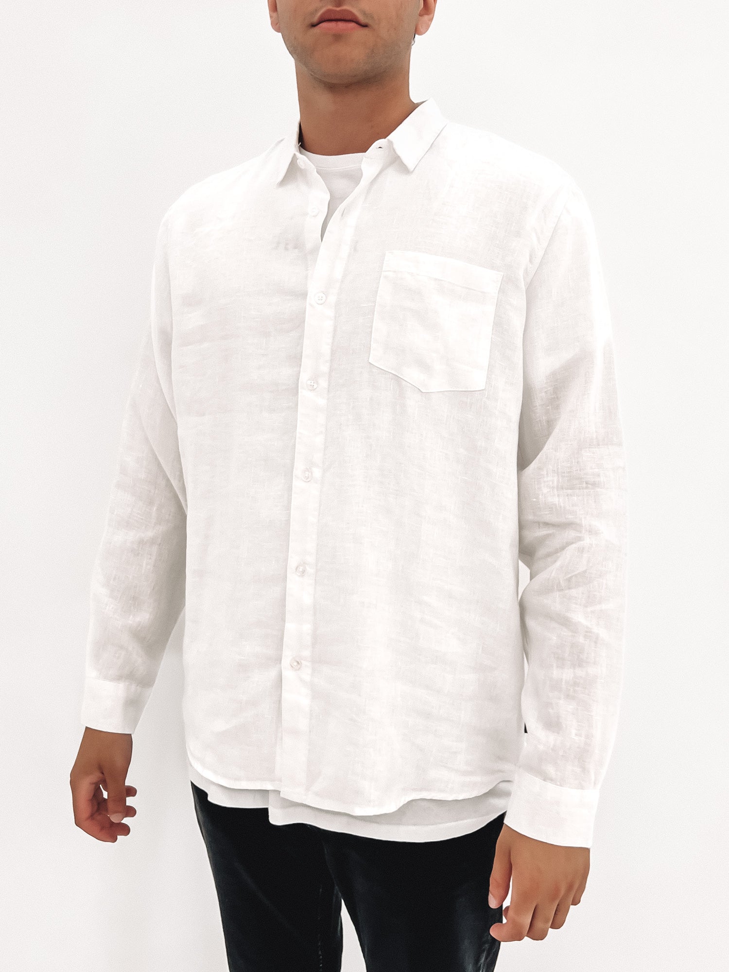 Linen Long Sleeve Shirt White