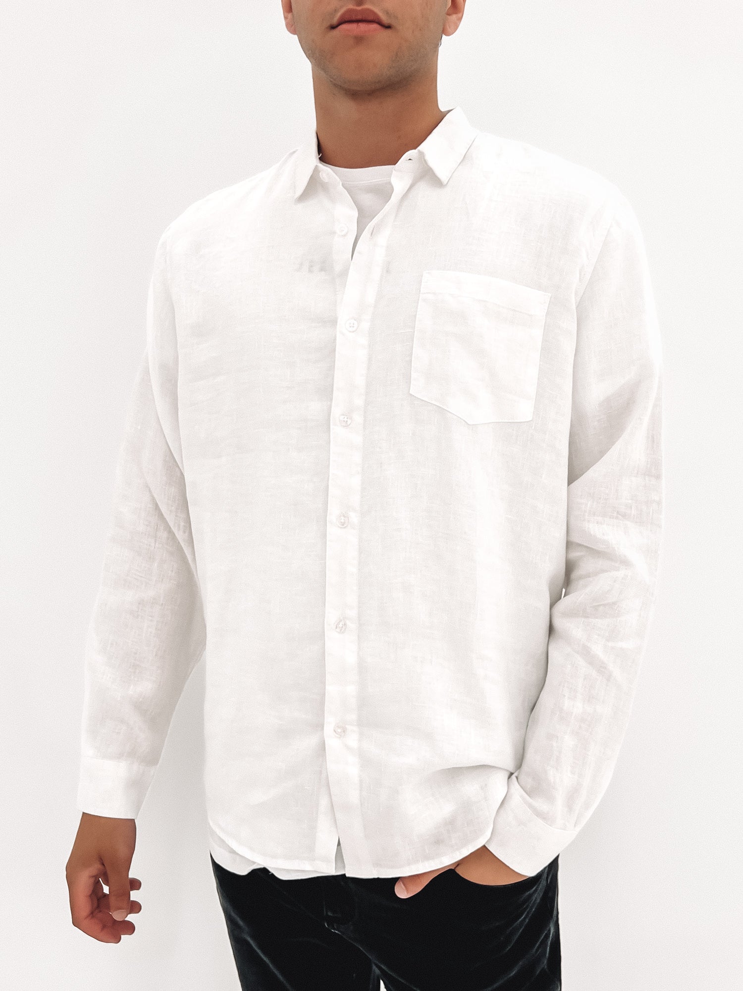 Linen Long Sleeve Shirt White