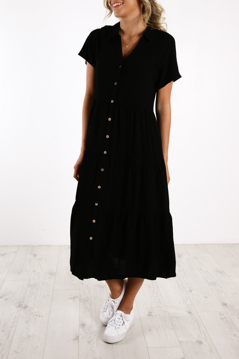 Black button shop up midi dress