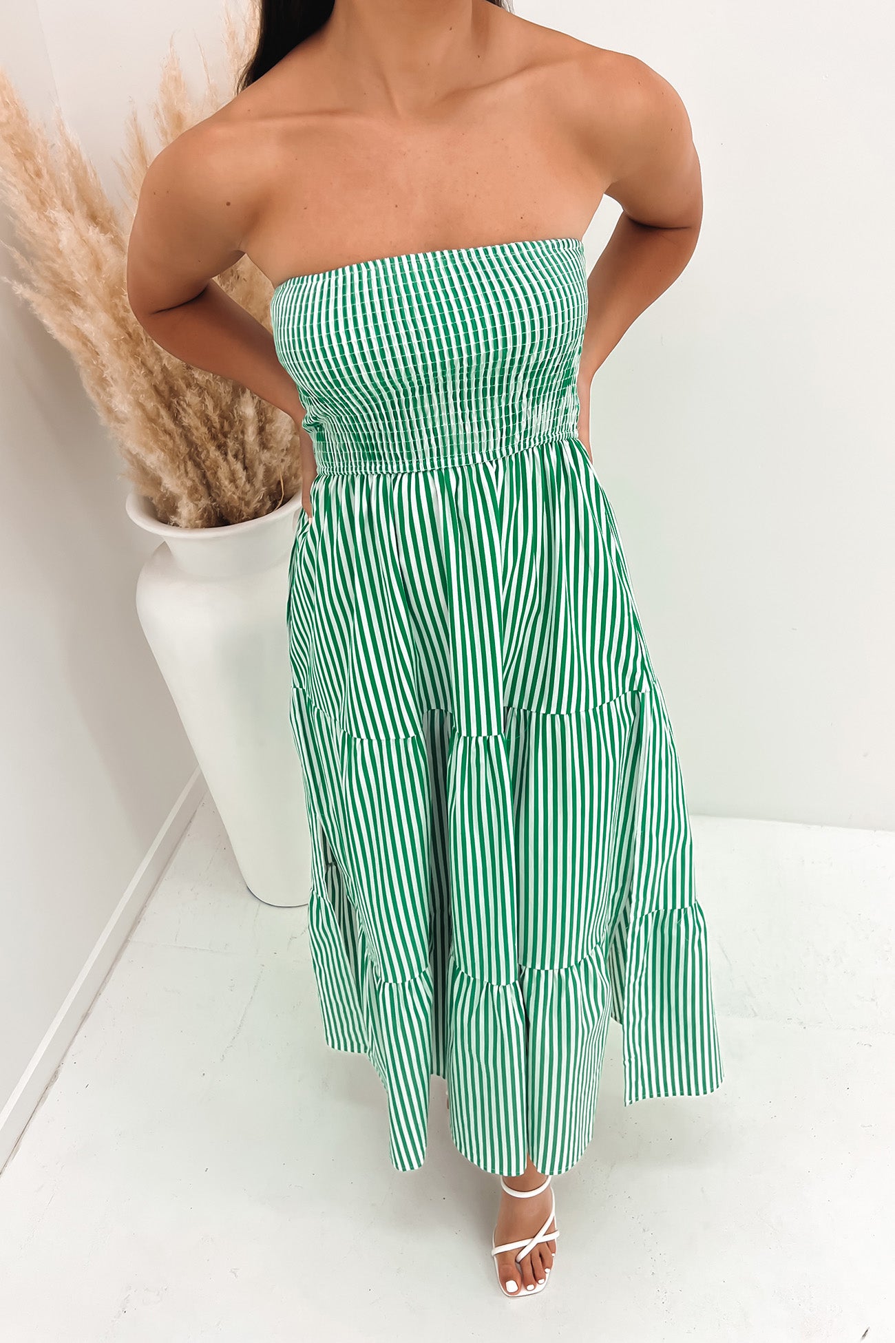 Logan Midi Dress Green Stripe