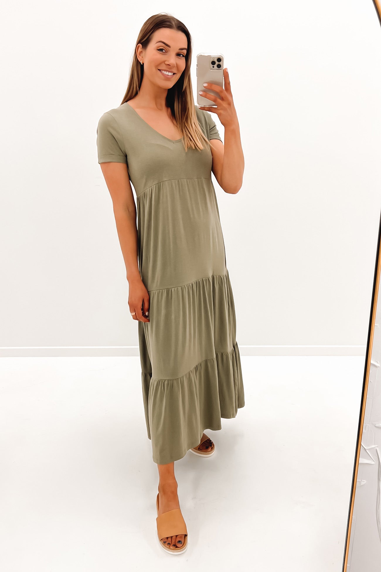 Lola Tiered Dress Khaki