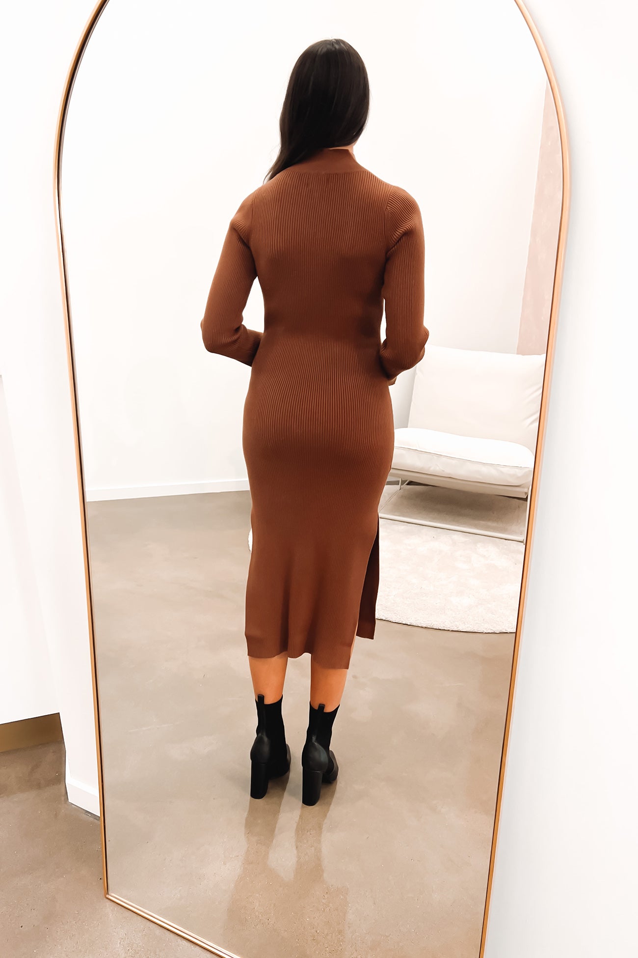 Long Sleeve Knit Midi Dress Chocolate