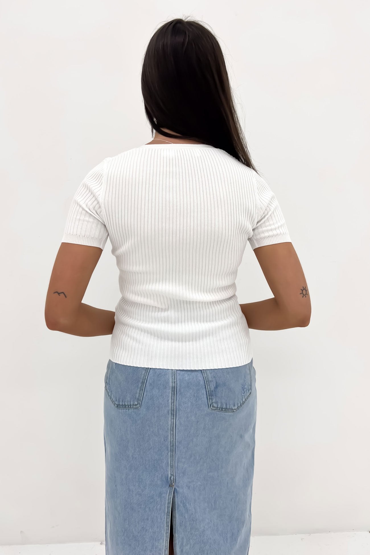 Lottie Ribbed Top Short Sleeve White