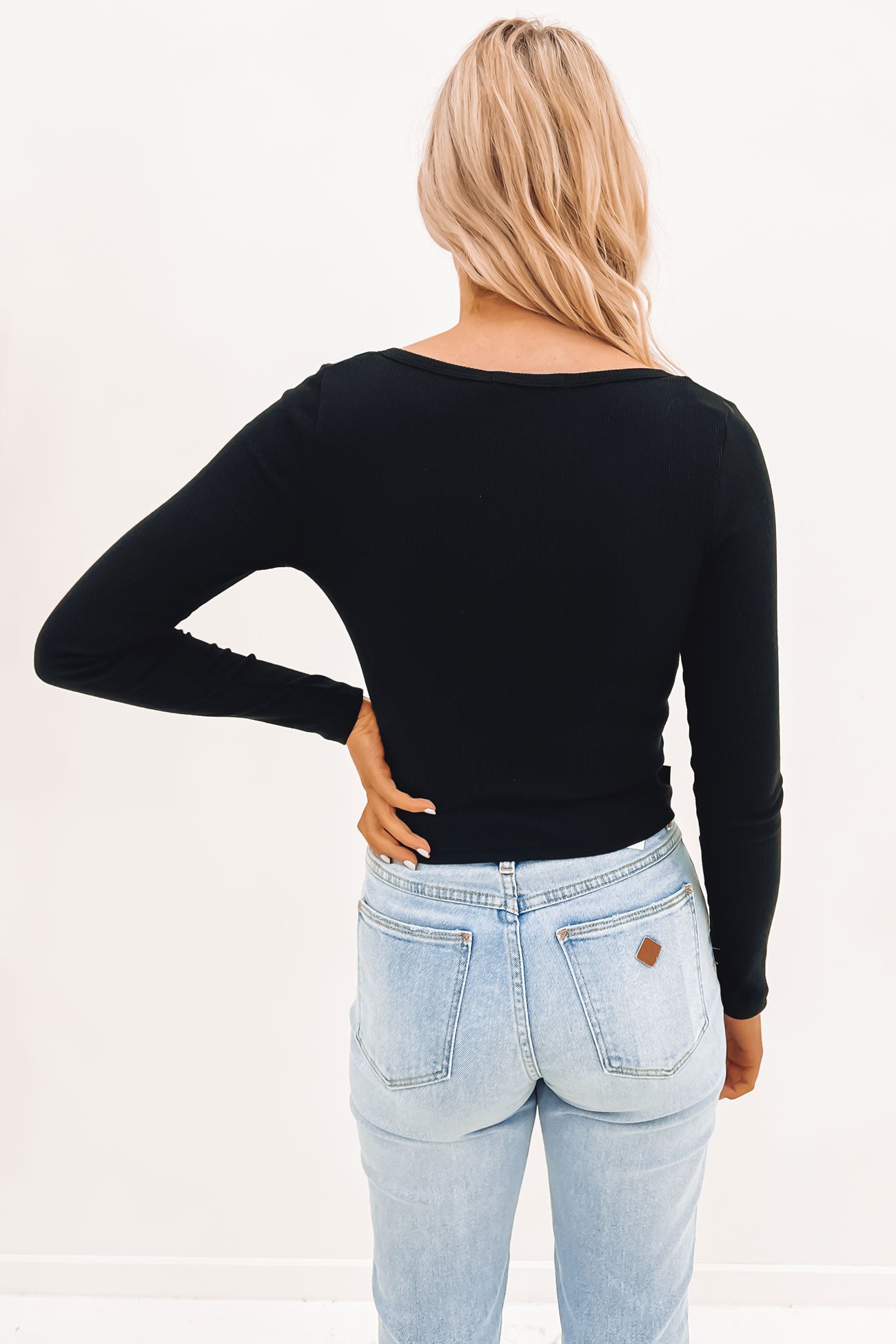 Luca Long Sleeve Rib Top Black