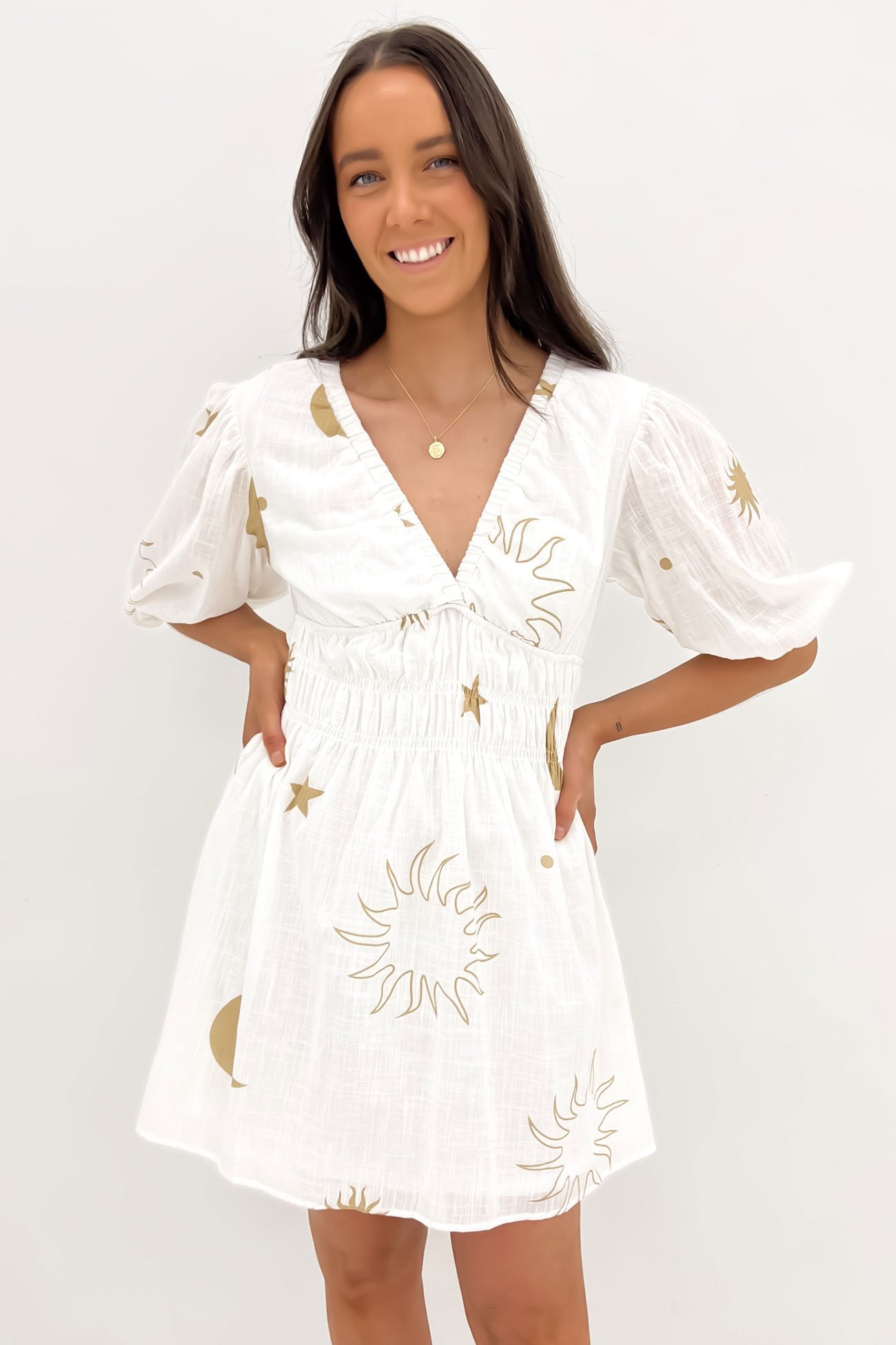 Mahlia Mini Dress White Tan