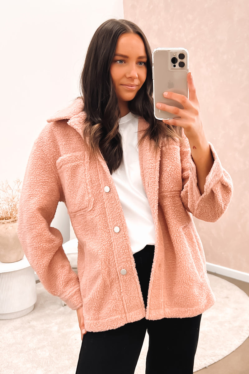 Womens pink sherpa on sale jacket