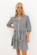 Mallory Mini Dress Latte Gingham