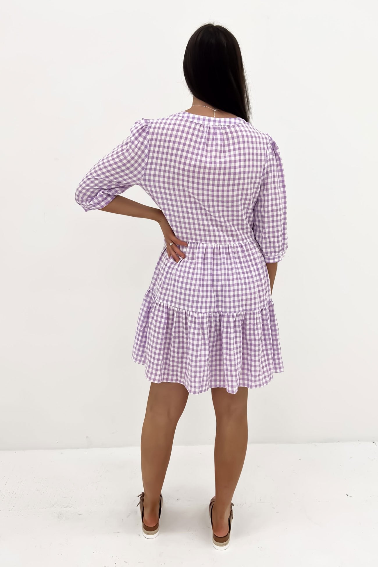 Mallory Mini Dress Lilac Gingham