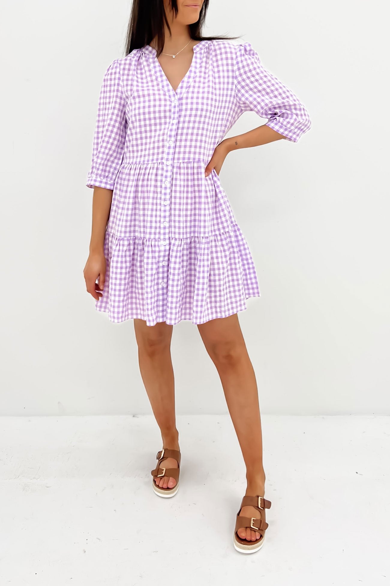 Mallory Mini Dress Lilac Gingham