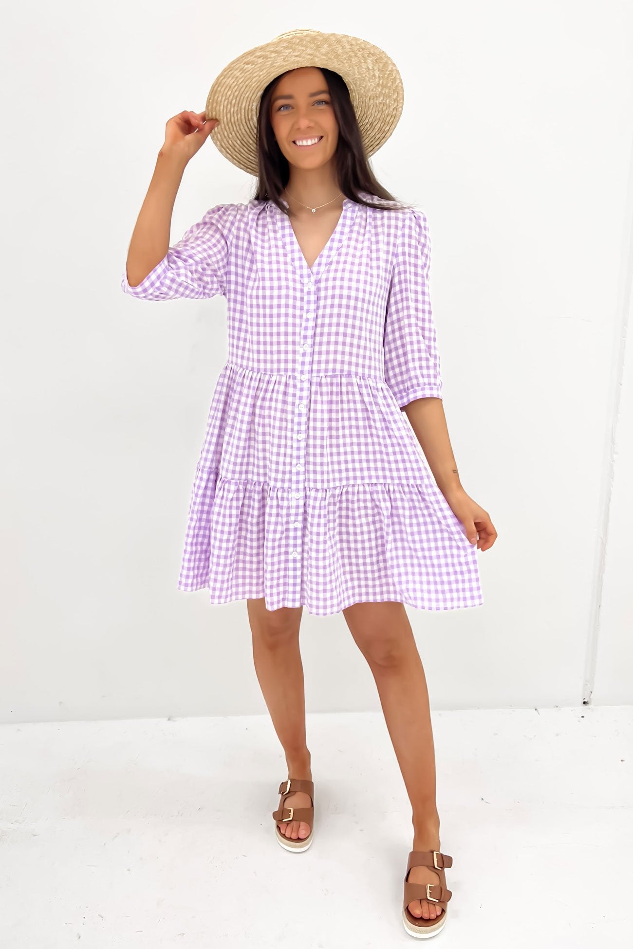 Mallory Mini Dress Lilac Gingham