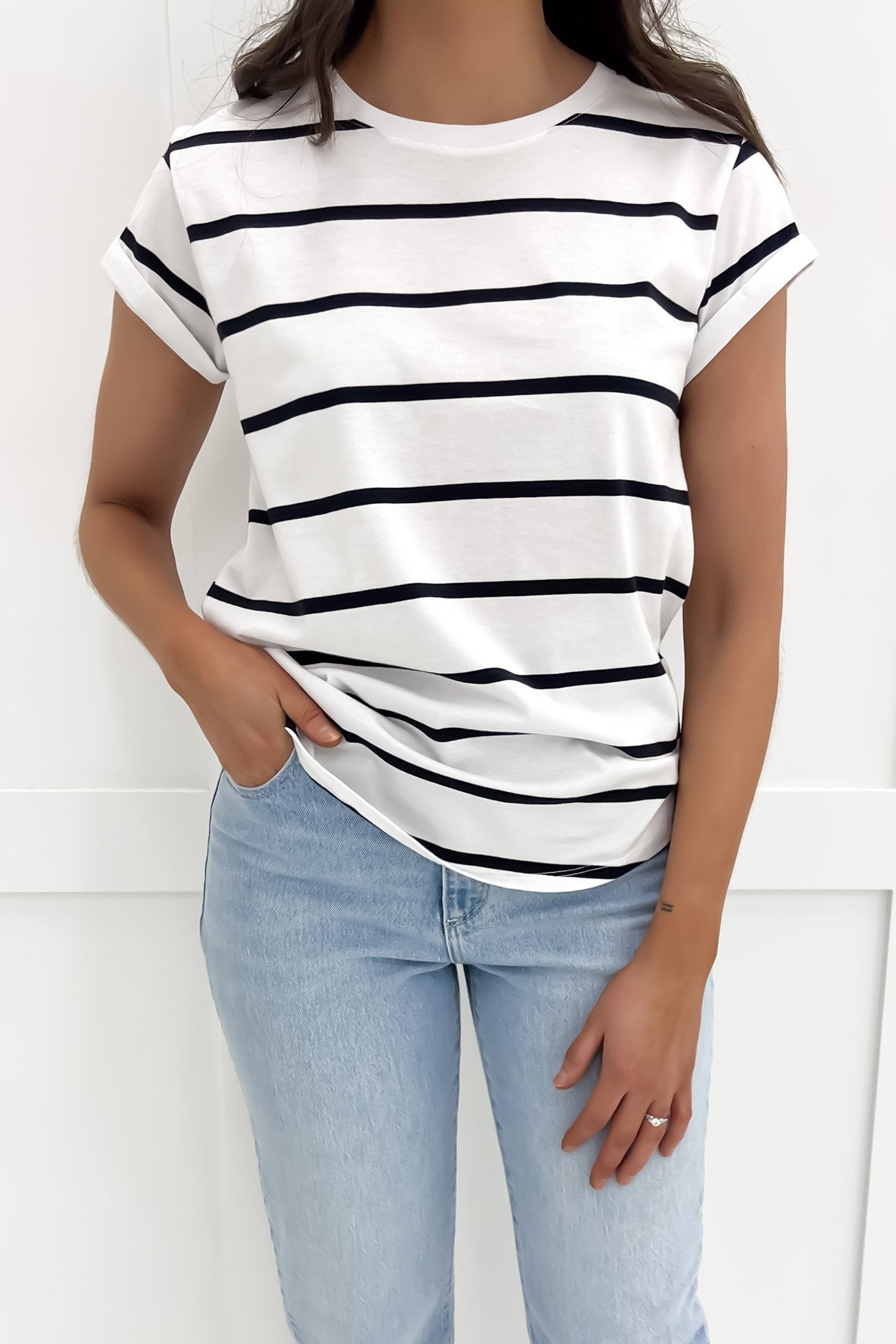 Manly Stripe Tee Black White Stripe