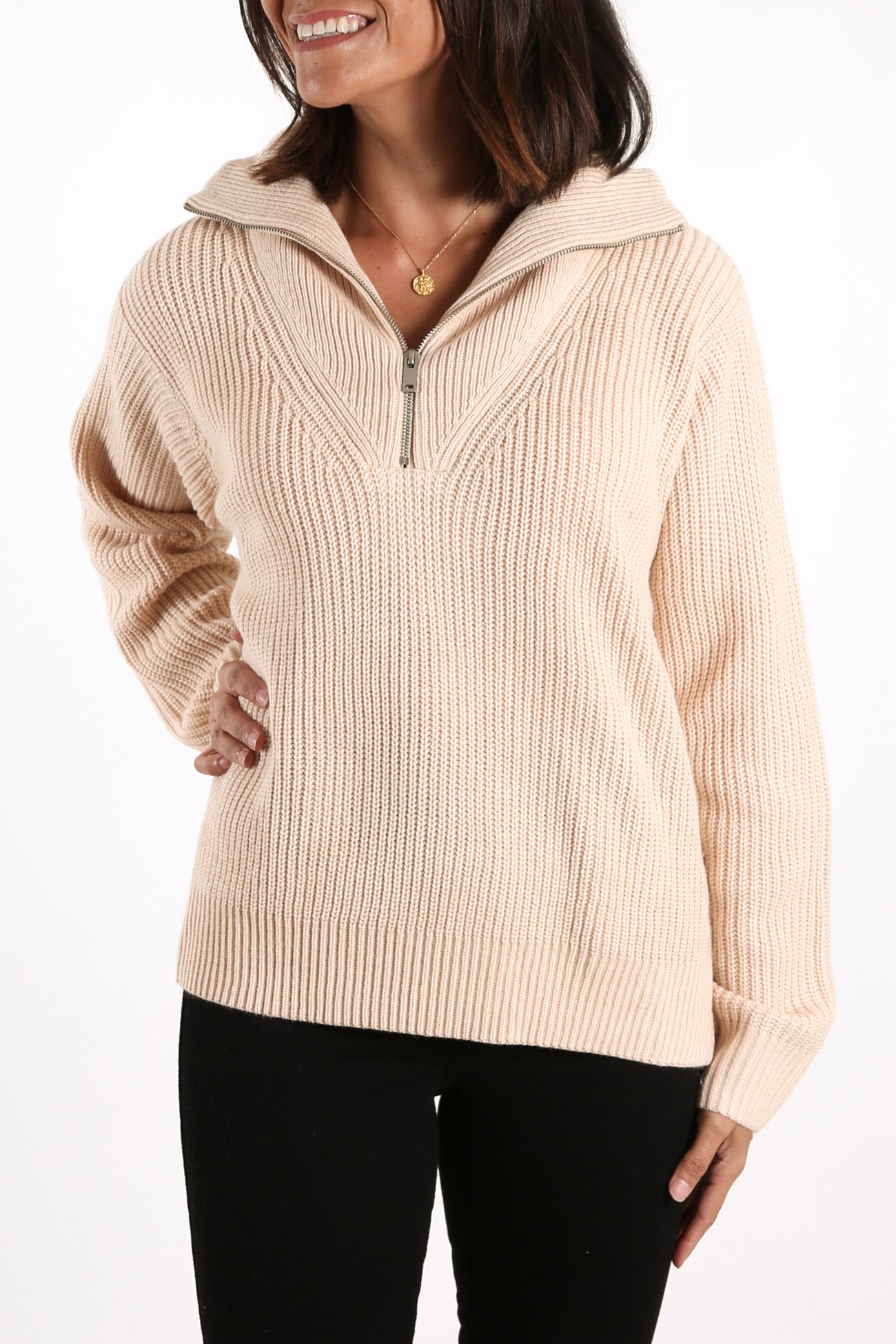 Mesa Quarter Zip Knit Beige