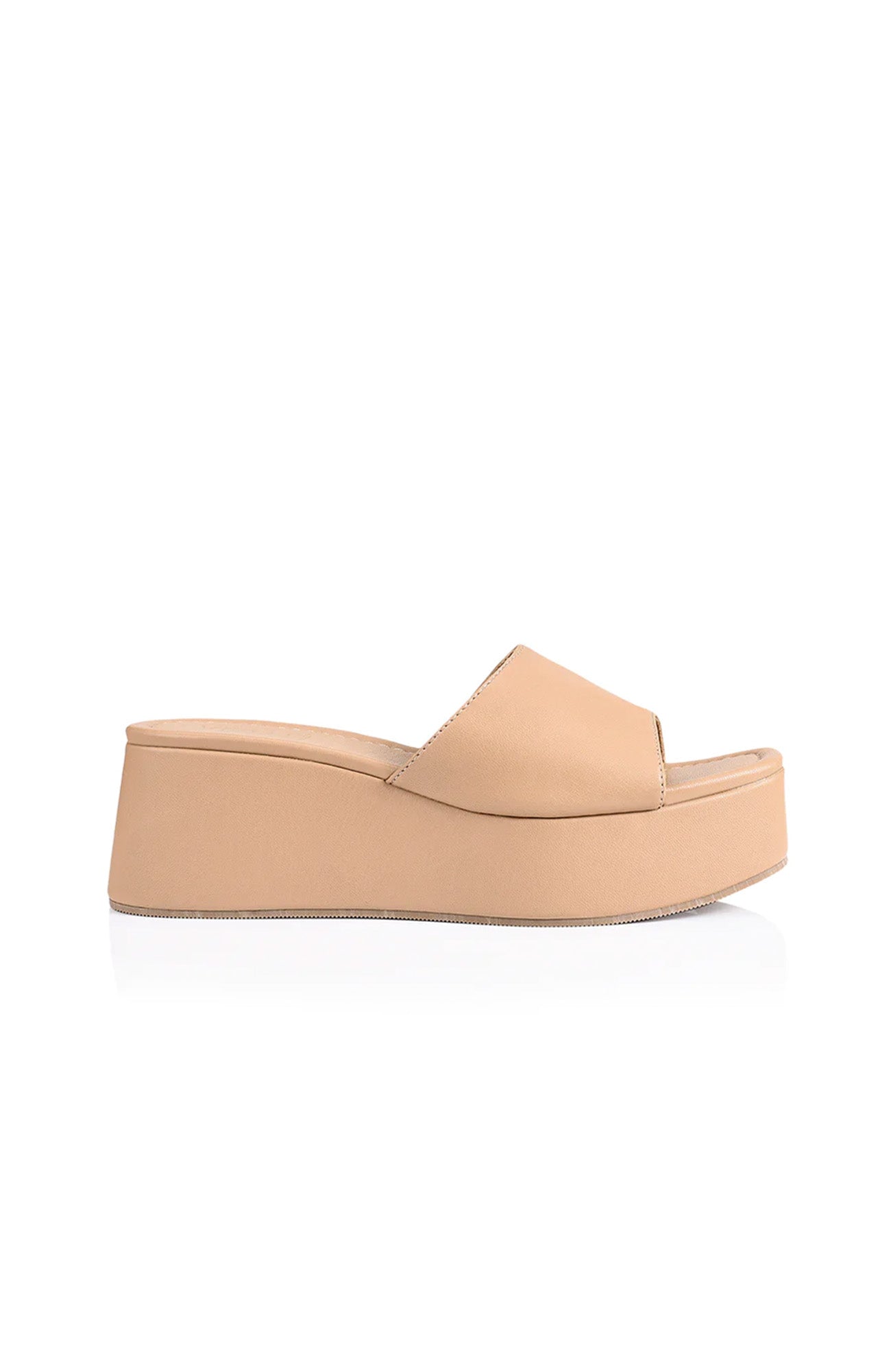 Millie Flatform Slides Light Camel Smooth