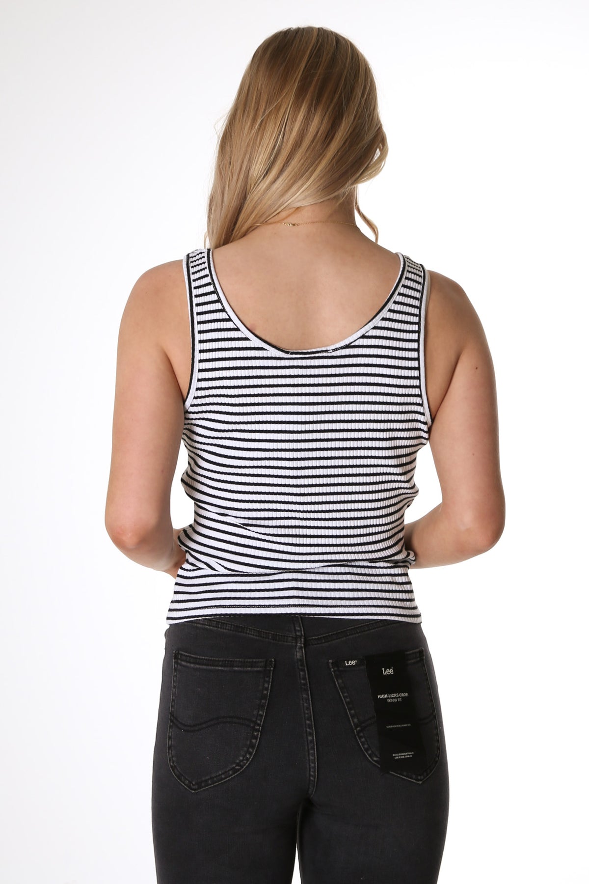 Mimi Rib Tank White Black Stripe - Jean Jail