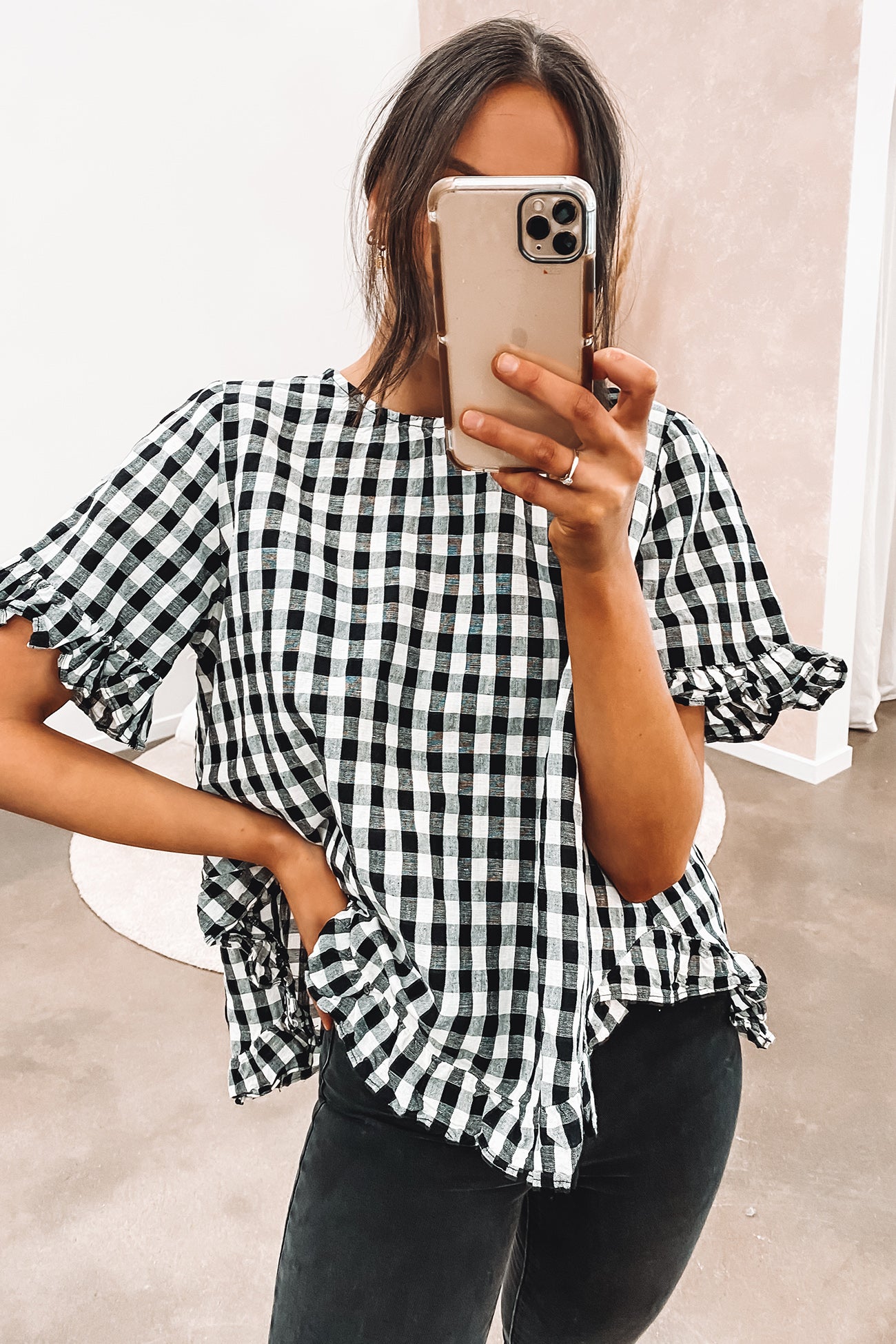 Nikki Top Black White Check