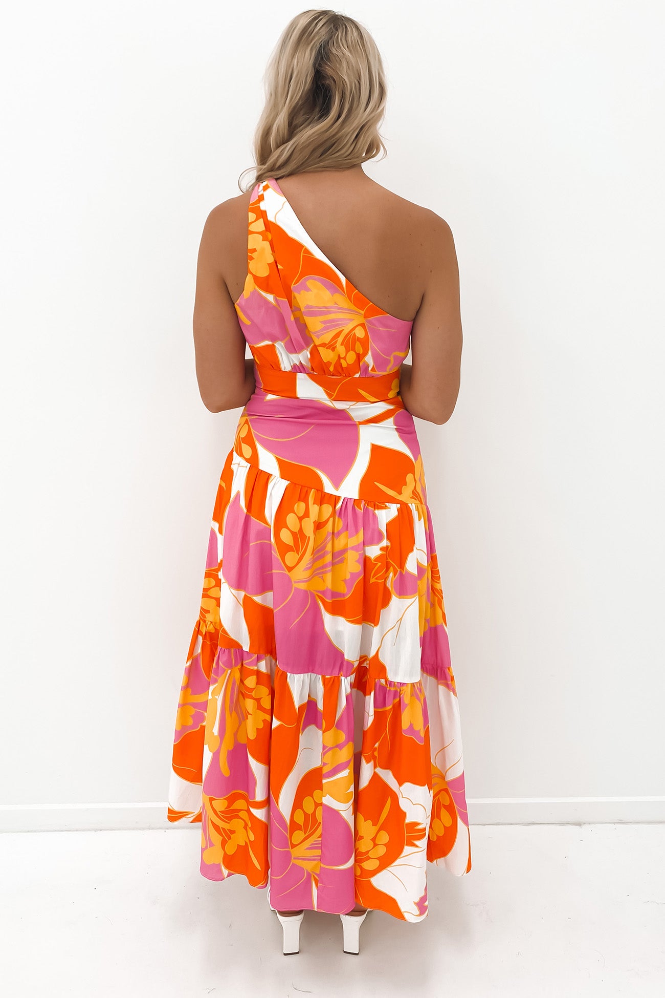 Oaklee Midi Dress Pink Orange