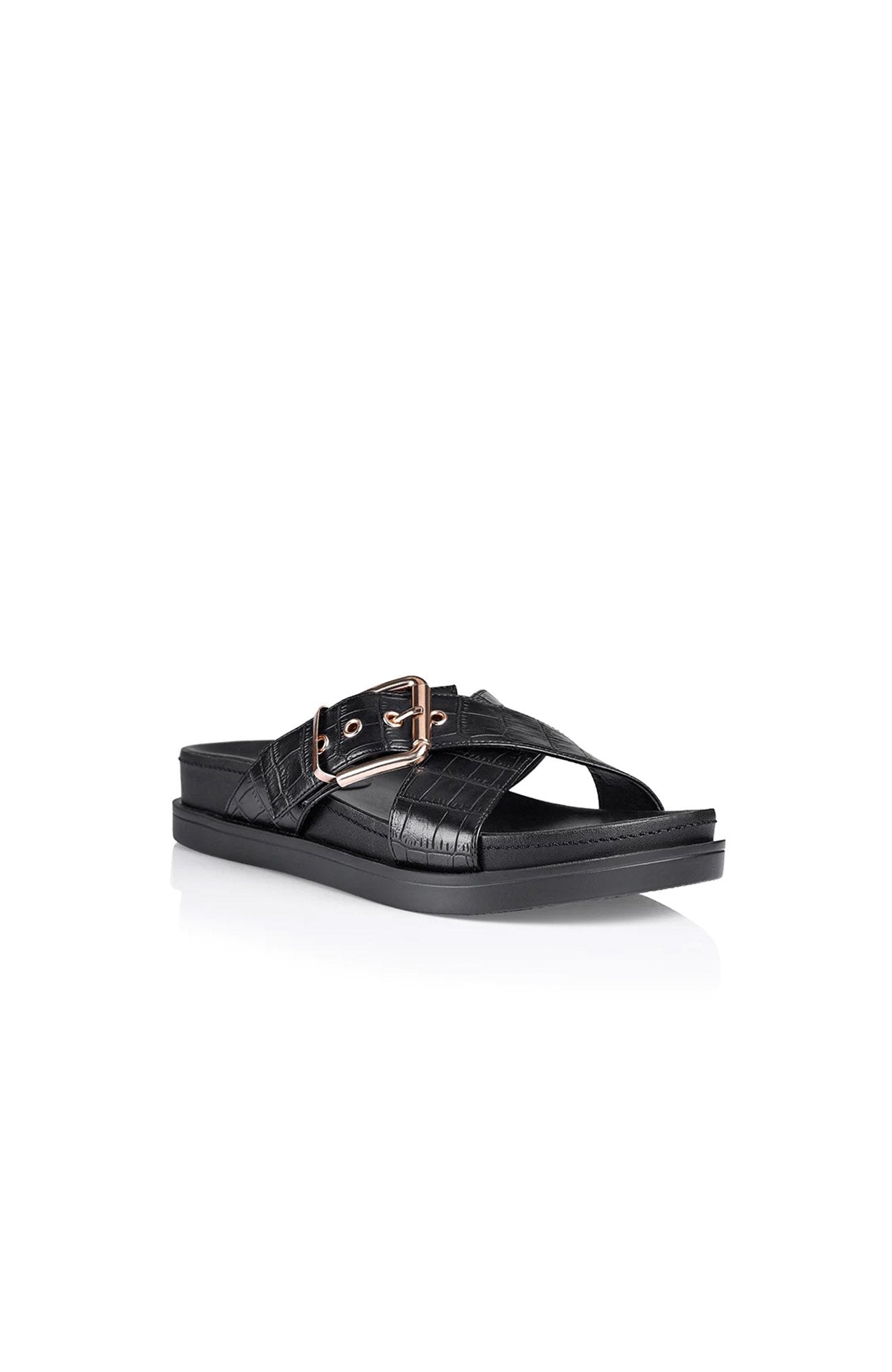 Oscar Chunky Slides Black Croc Emboss