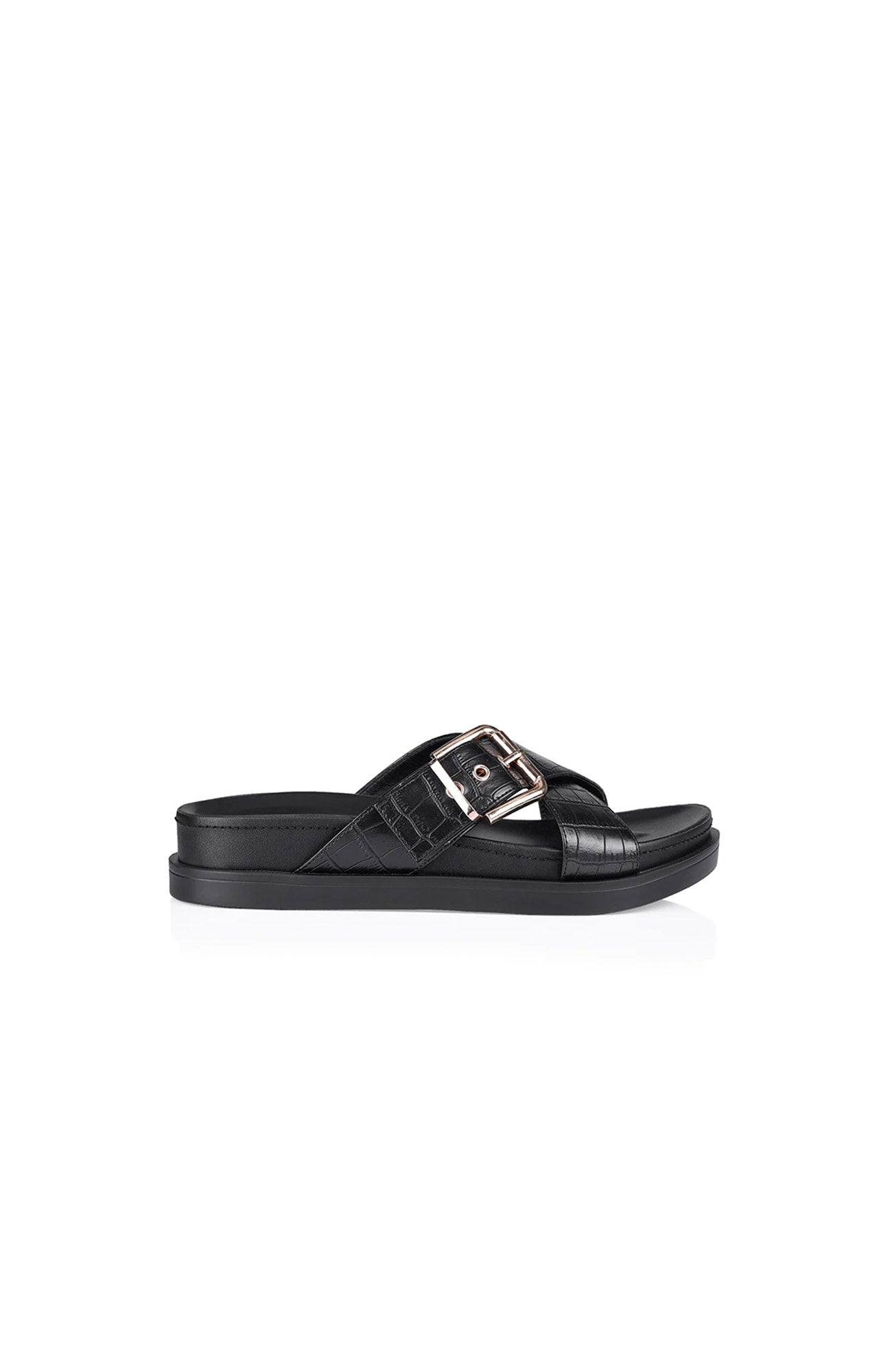 Oscar Chunky Slides Black Croc Emboss