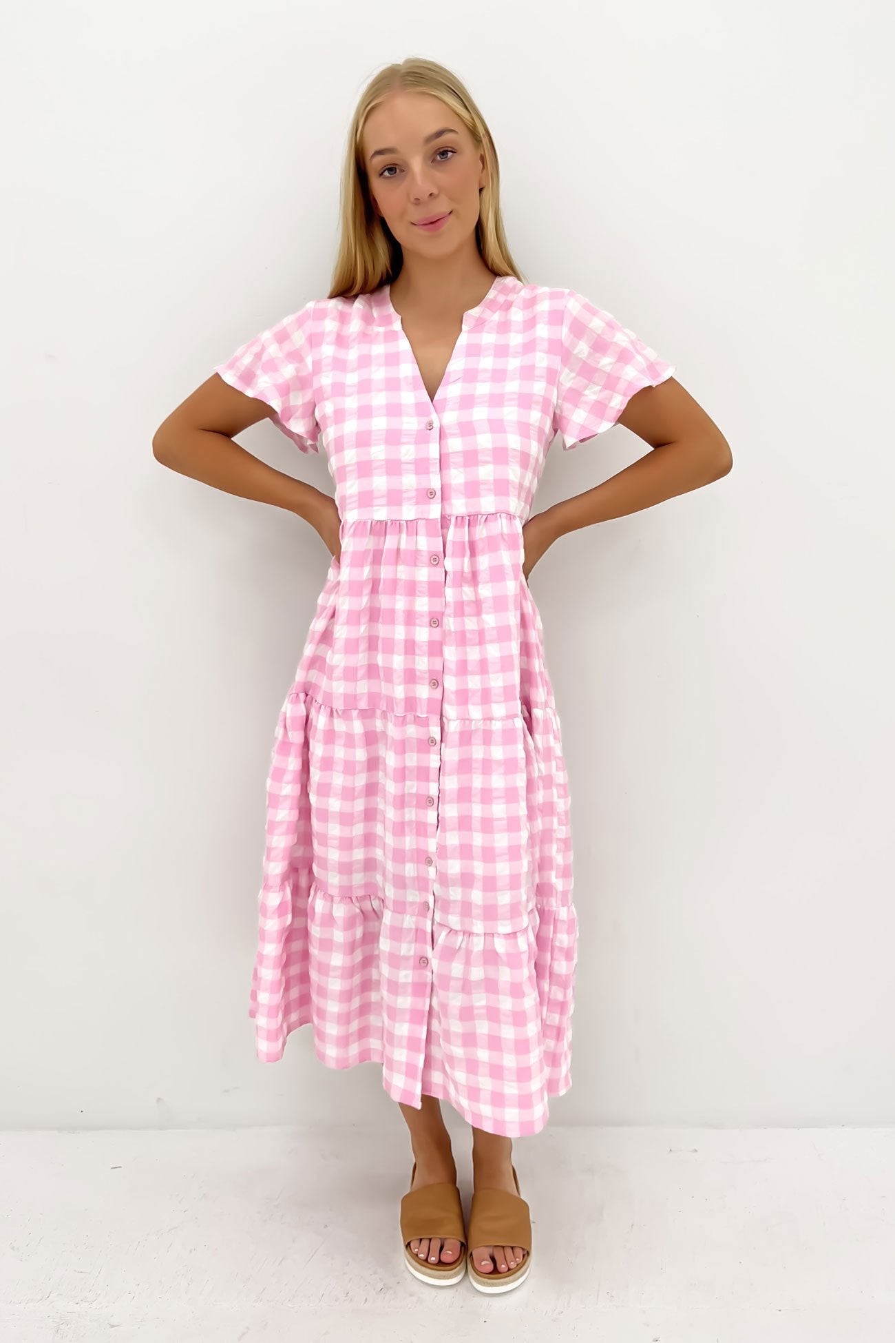 Owen Midi Dress Pink Gingham