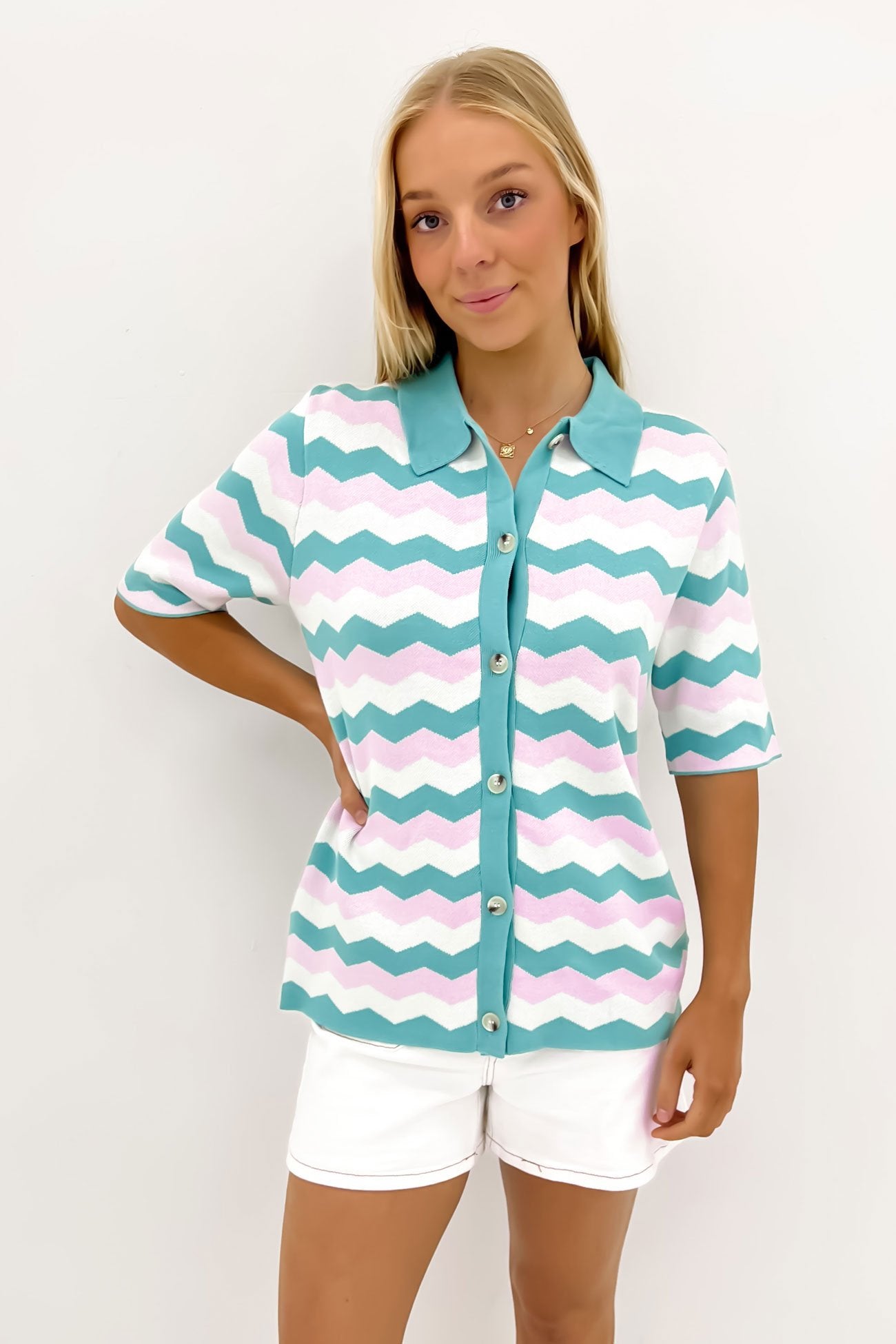 Pax Knit Top Pastel Zig Zag