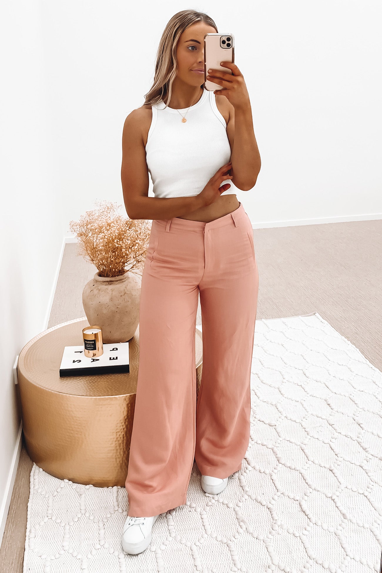 Perfection Tailored Wide Leg Pant Peach Pink