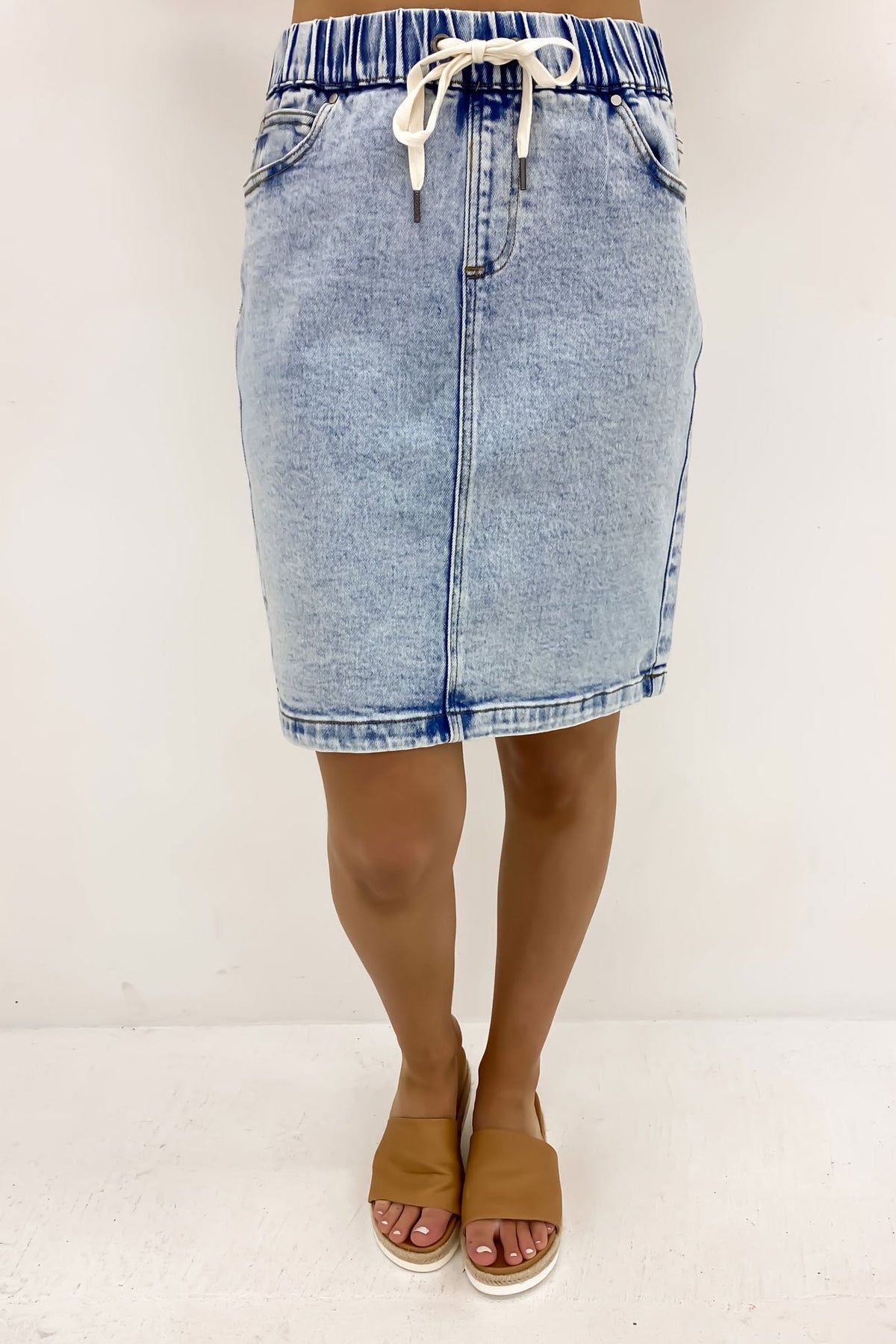 Denim Midi Skirt with Front Split (SDM111) | Style State